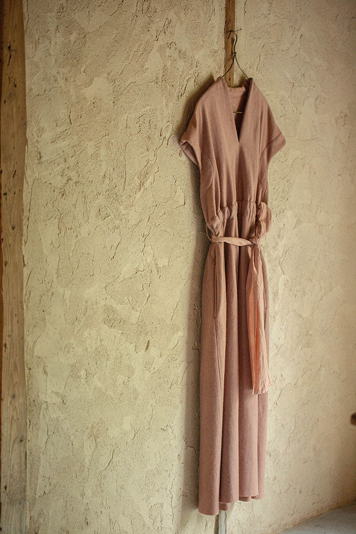 COSMIC WONDER Beautiful Mud dyed wool v-necked dress