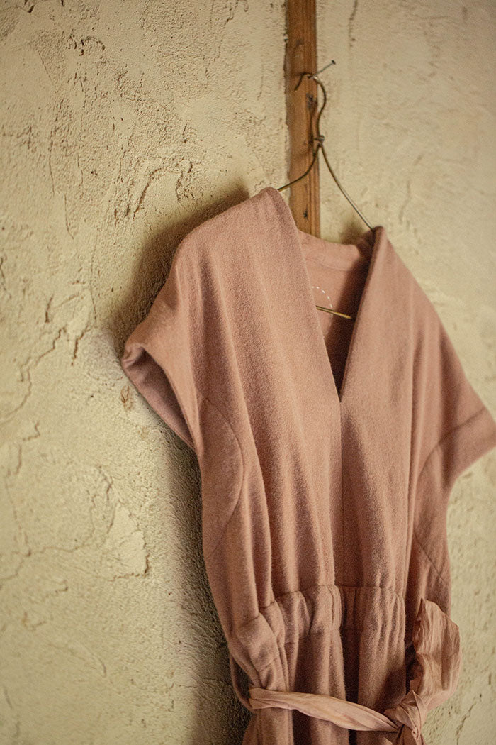 COSMIC WONDER Beautiful Mud dyed wool v-necked dress