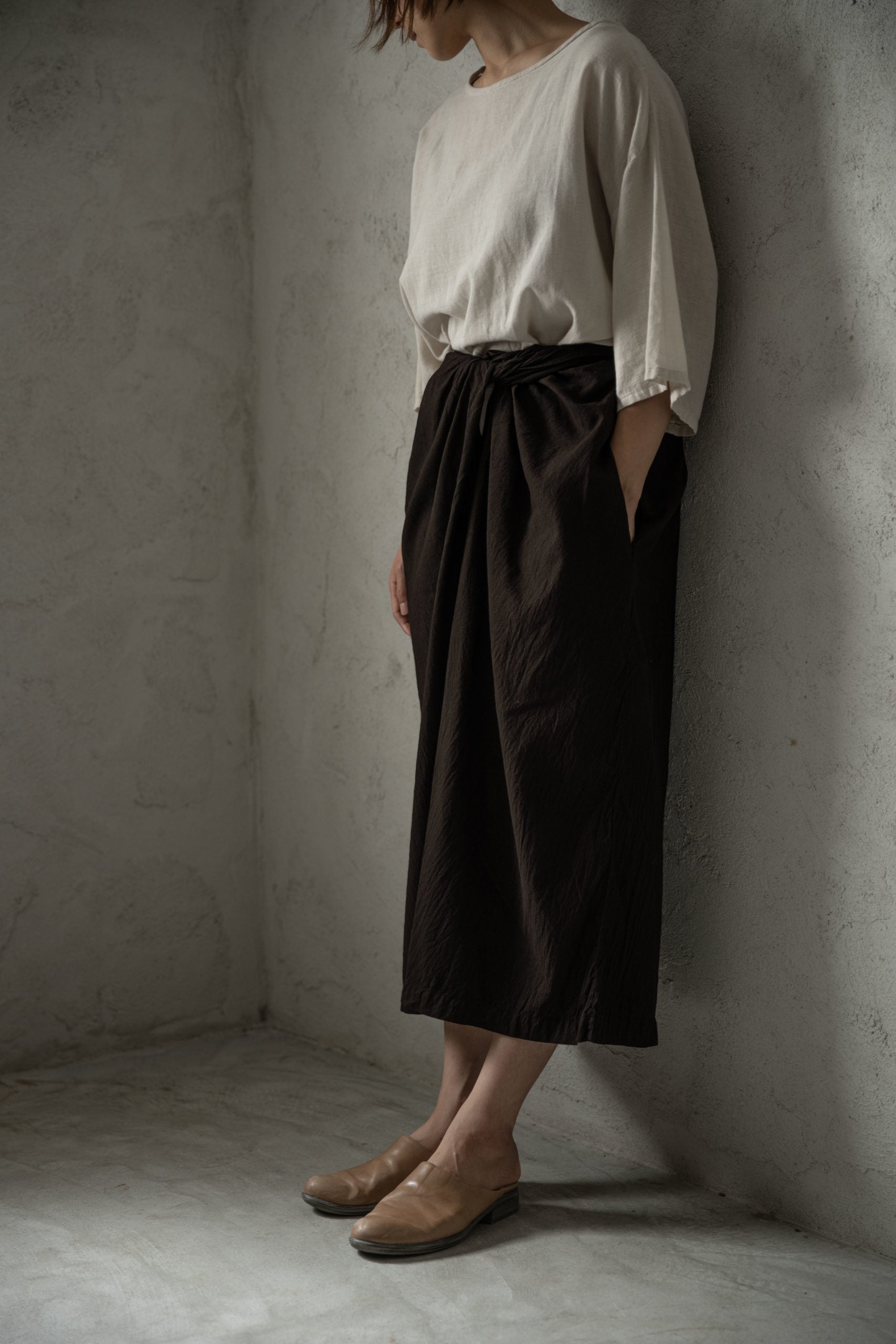 COSMIC WONDER 縞絹綿の夢ラップキュロットパンツ