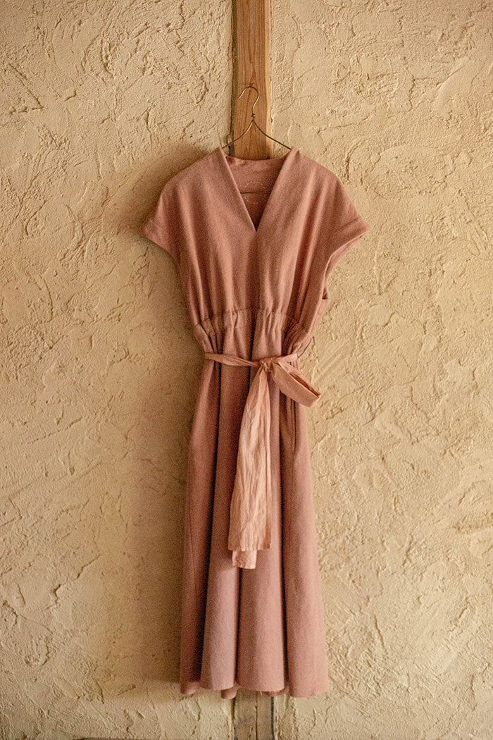COSMIC WONDER Beautiful Mud dyed wool v-necked dress
