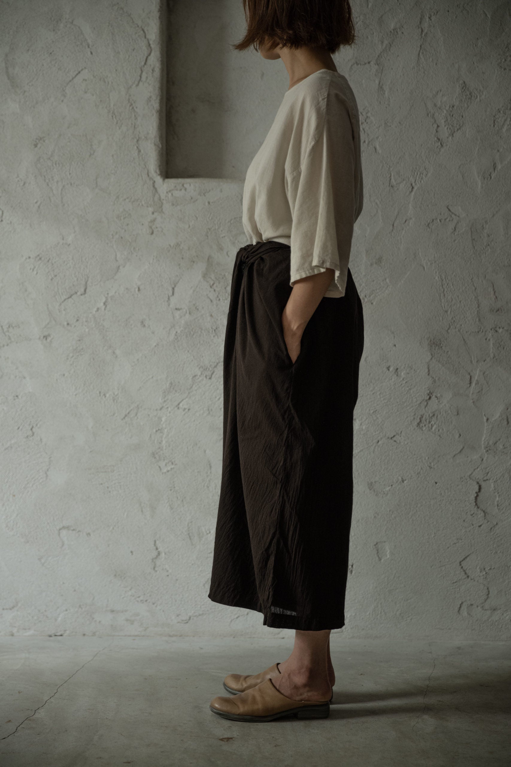 COSMIC WONDER 縞絹綿の夢ラップキュロットパンツ