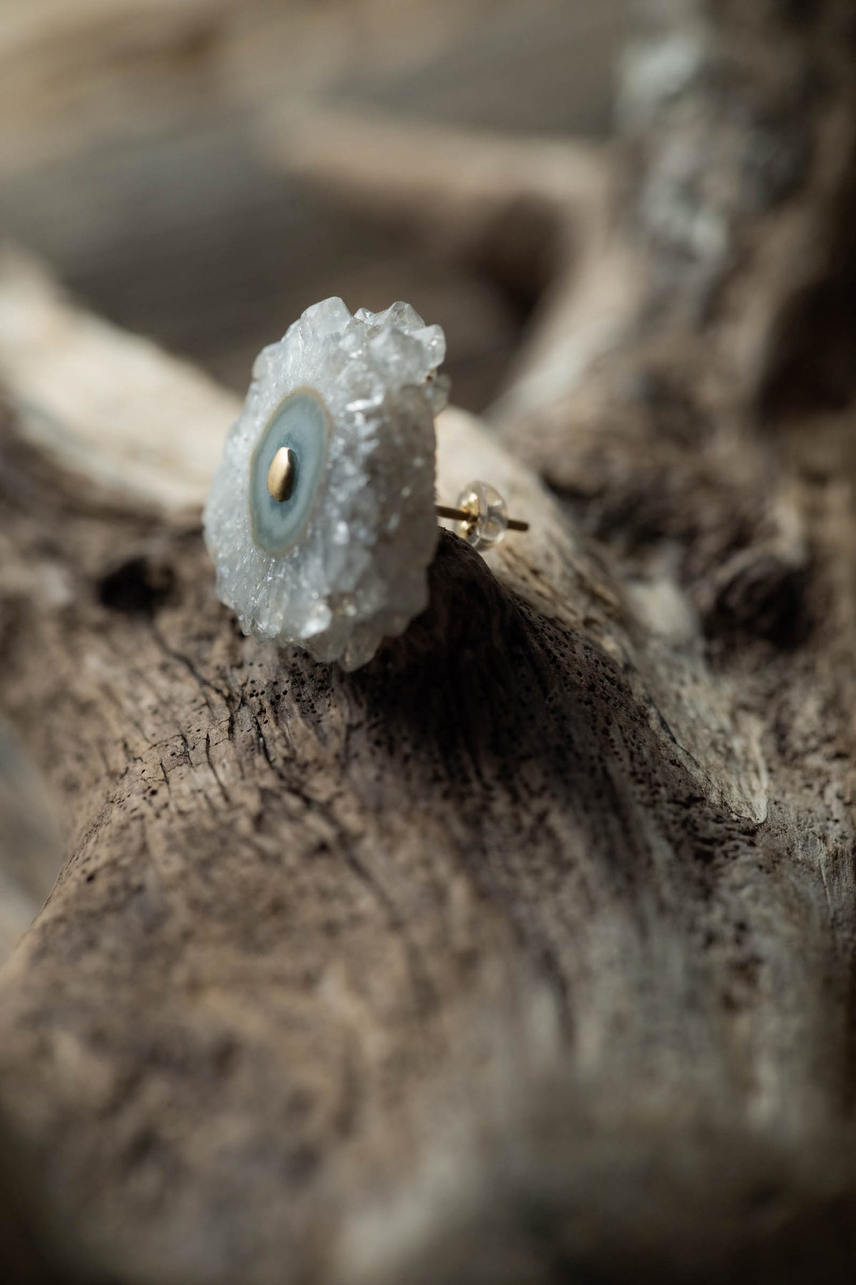 18K earrings amethyst slice big  ( single )
