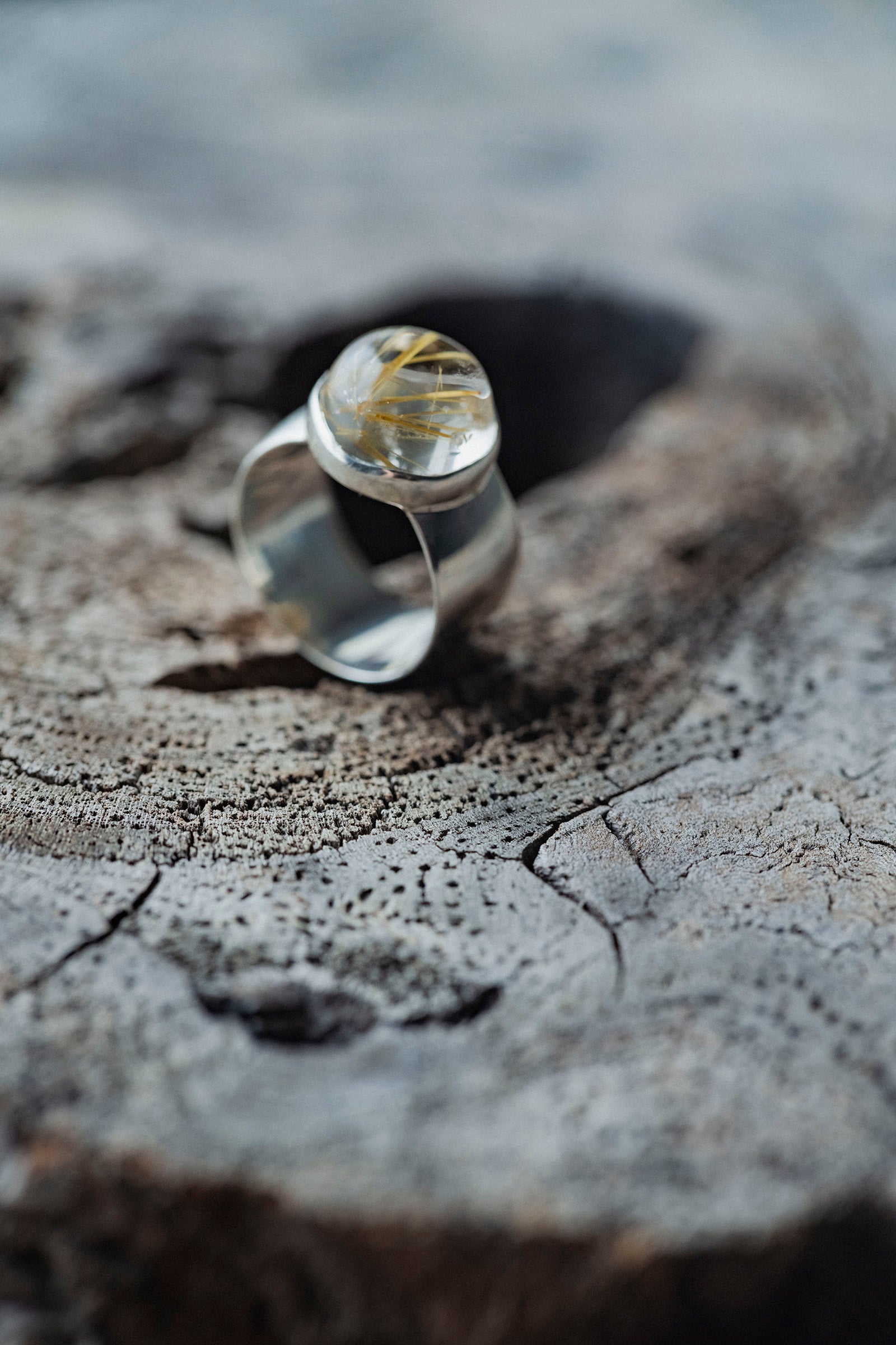 silver ring  10mm flat band   rutile quartz