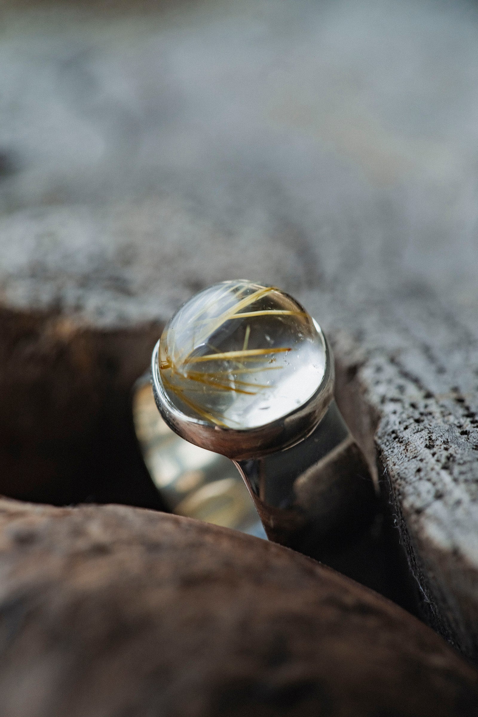 silver ring  10mm flat band   rutile quartz