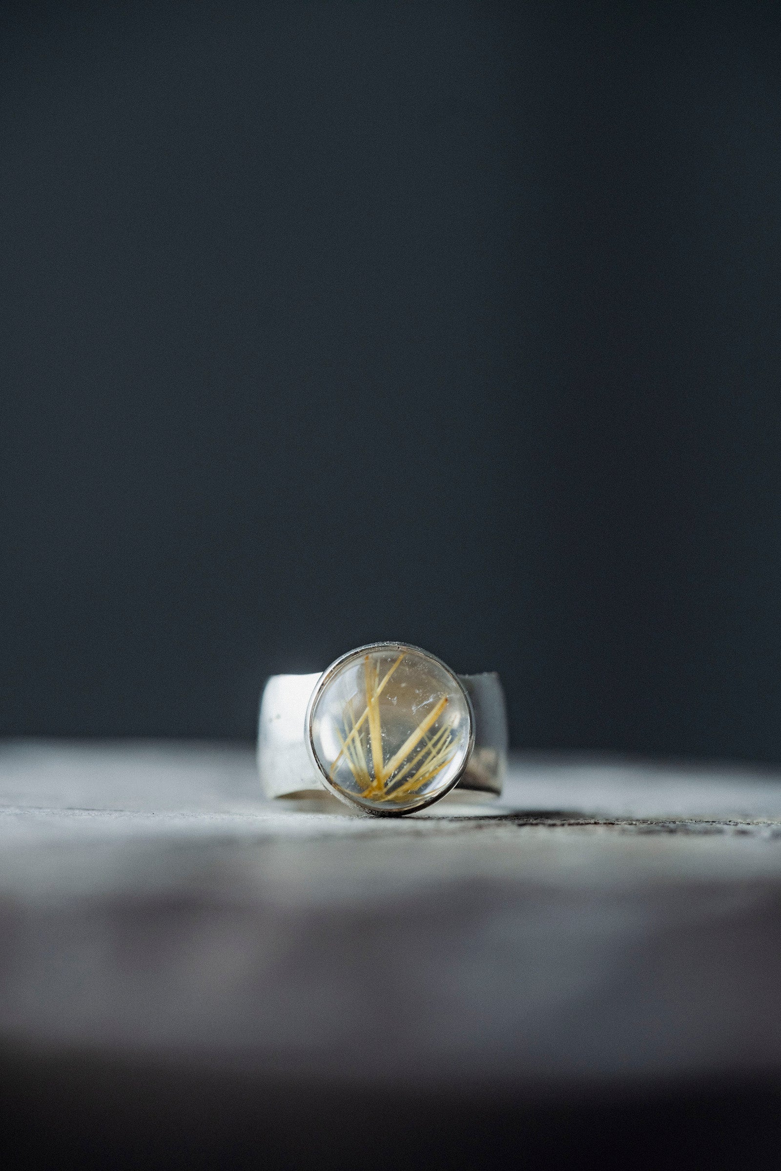 silver ring  10mm flat band   rutile quartz