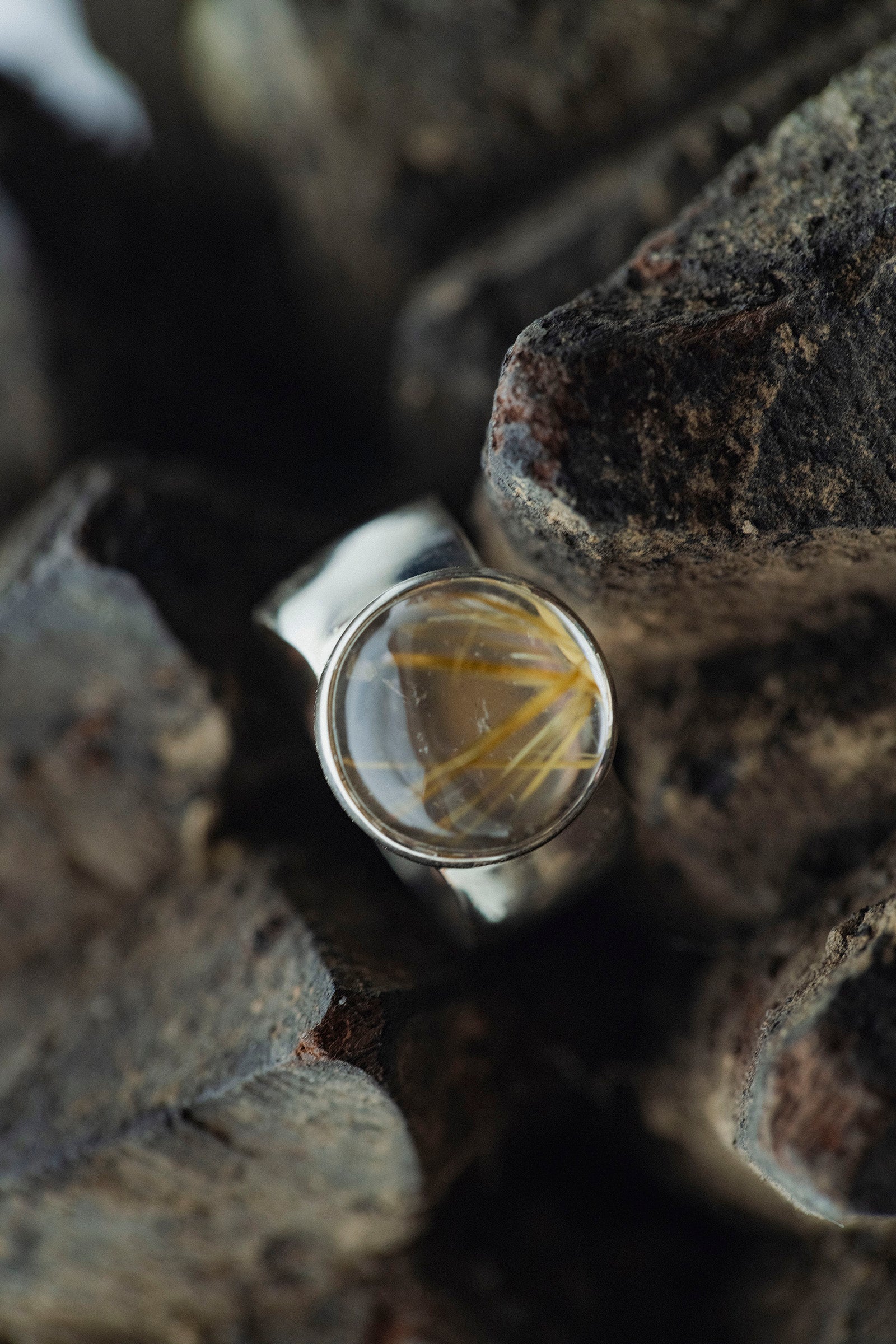 silver ring  10mm flat band   rutile quartz