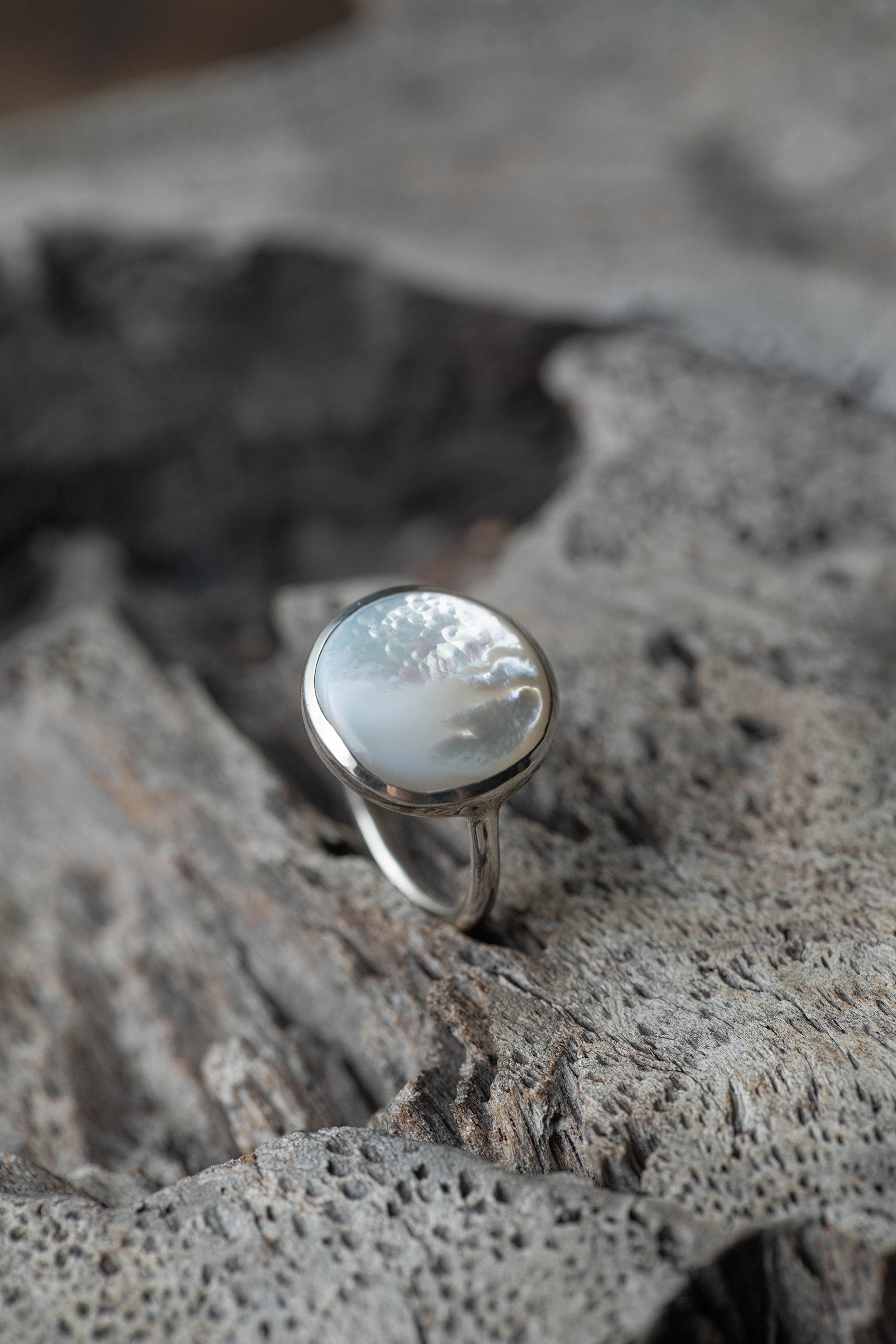 silver ring  2mm  pearl