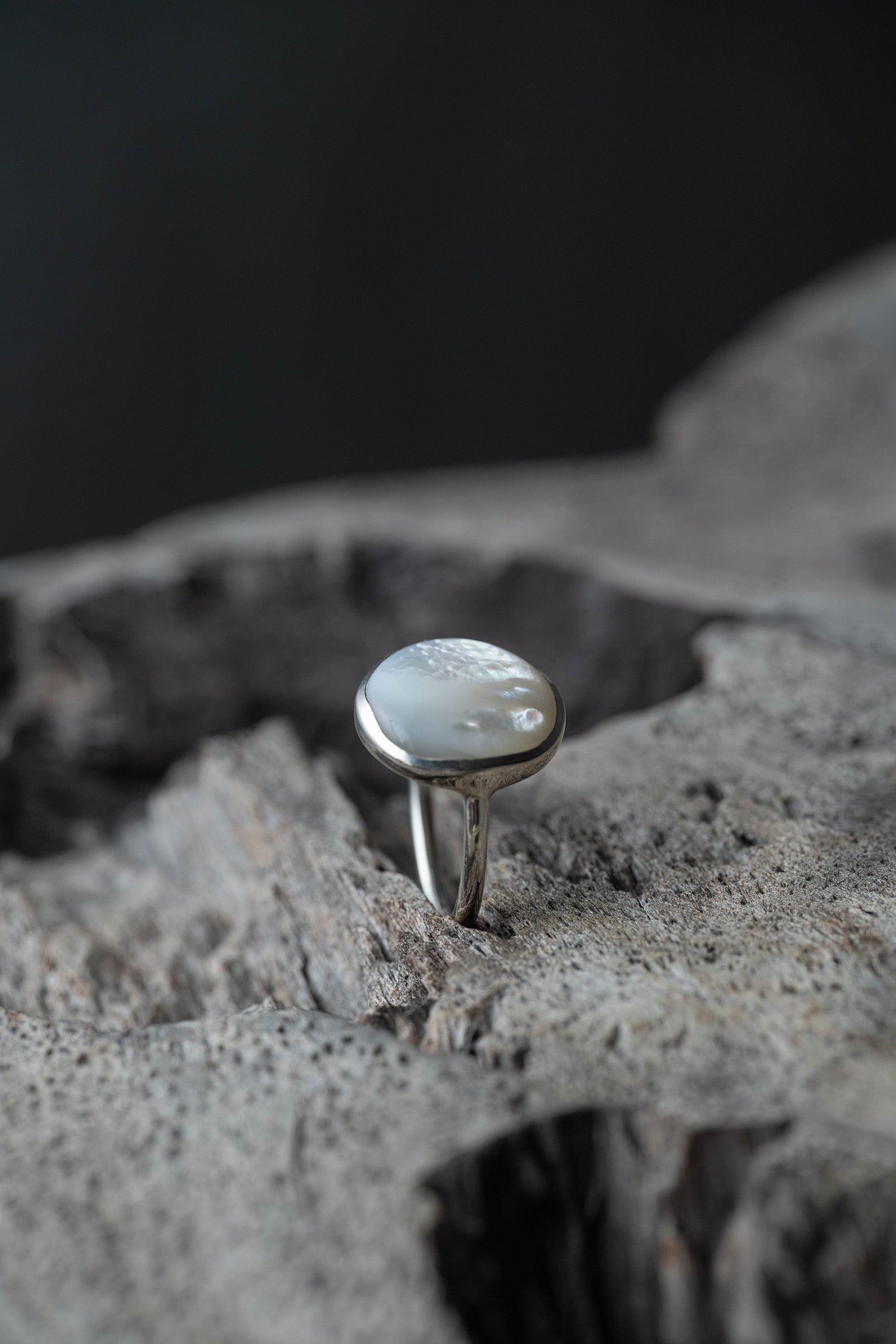 silver ring  2mm  pearl