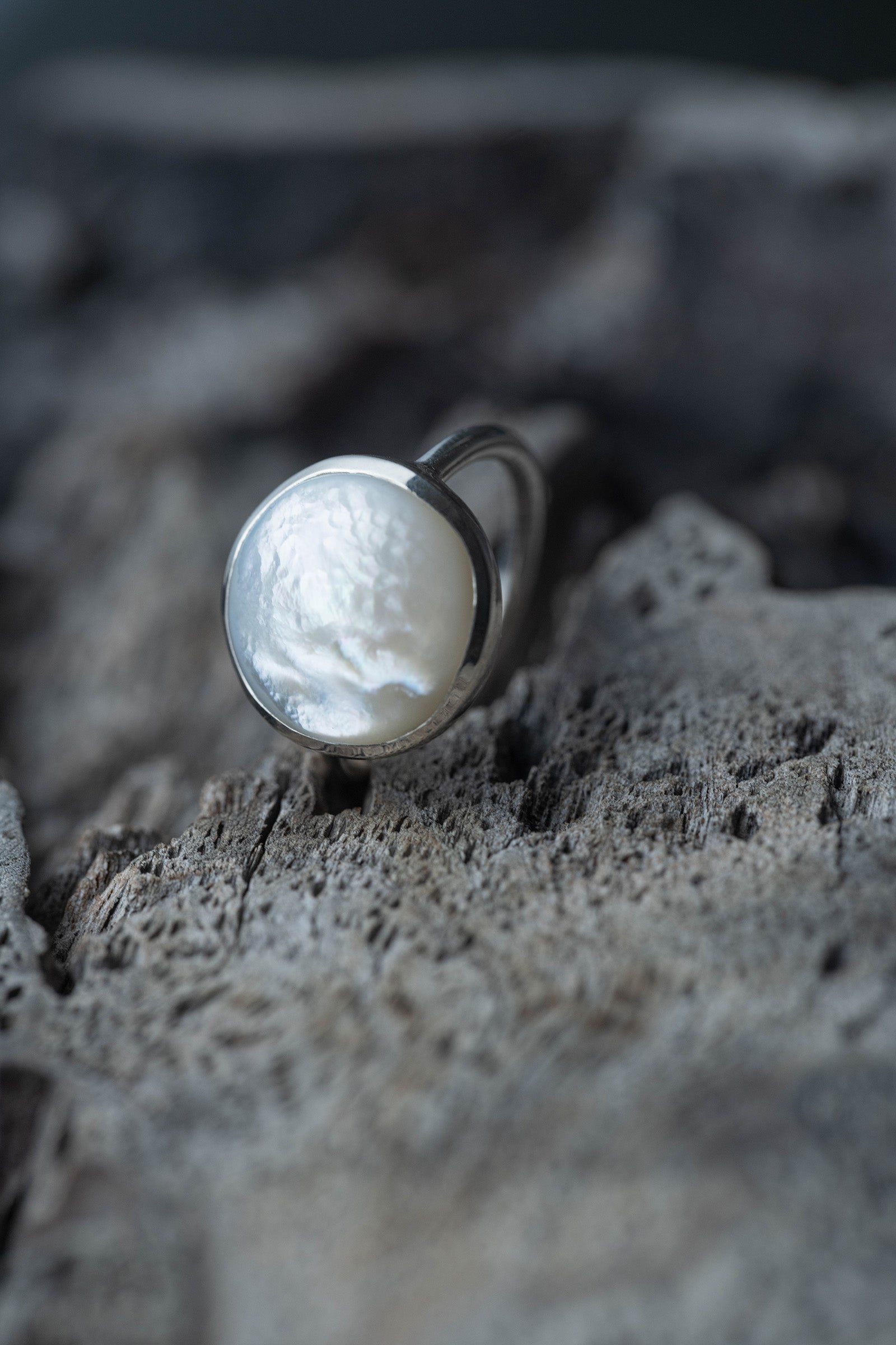 silver ring  2mm  pearl