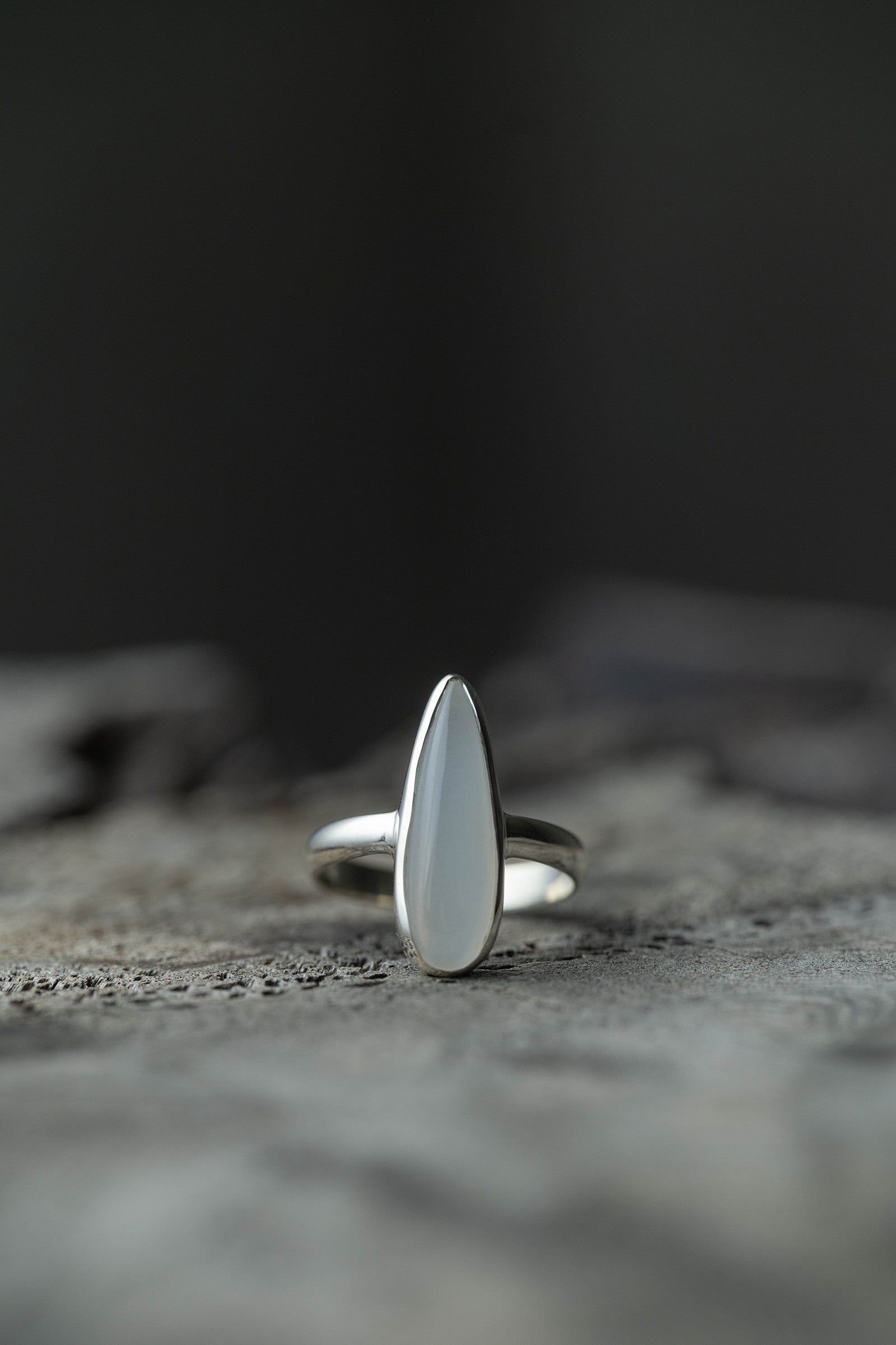 silver ring  3mm flat band  moonstone  drop