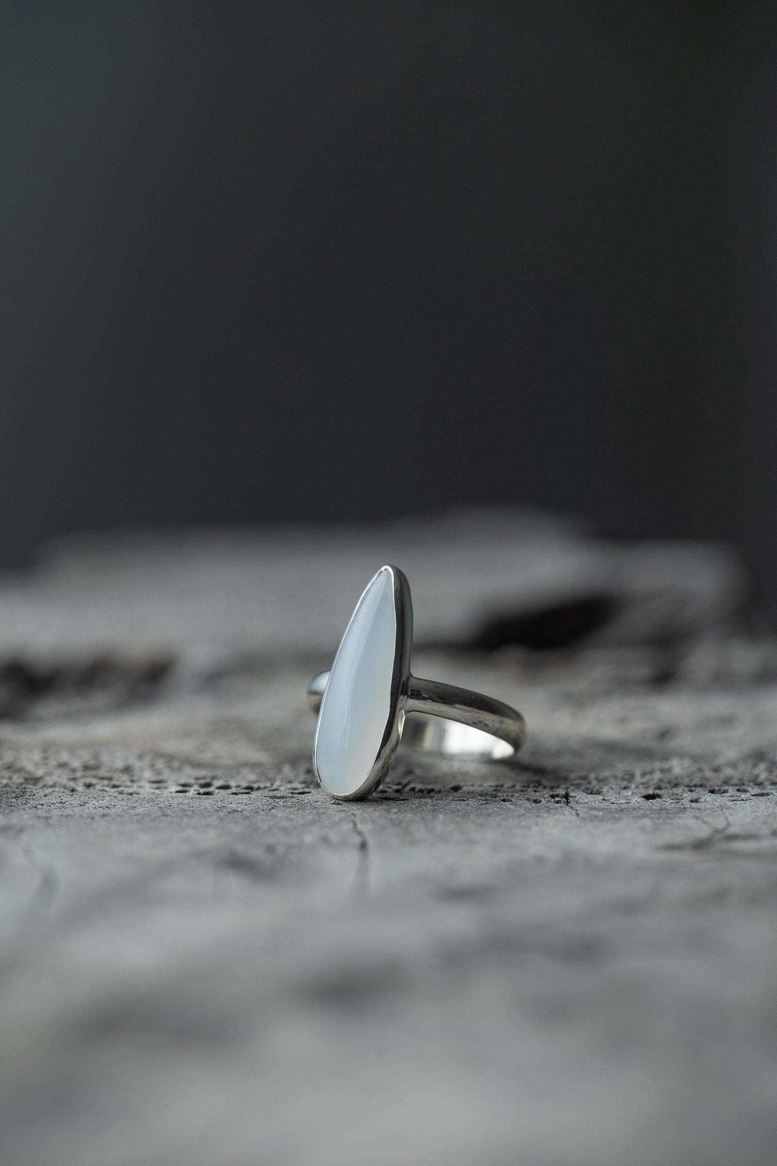 silver ring  3mm flat band  moonstone  drop