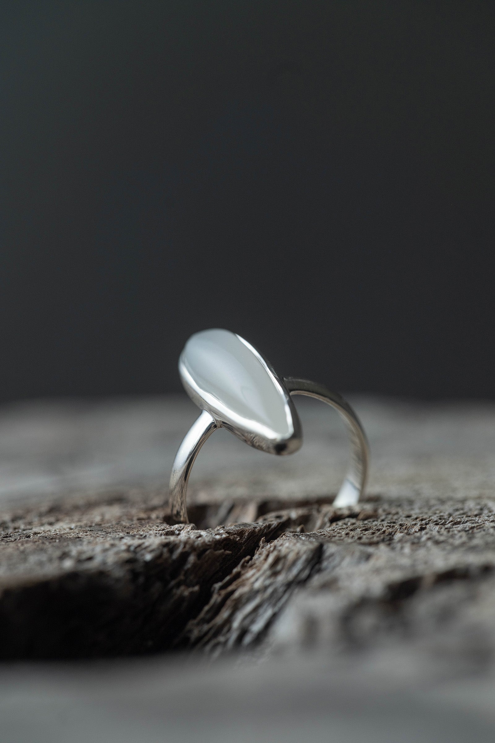 silver ring  3mm flat band  moonstone  drop
