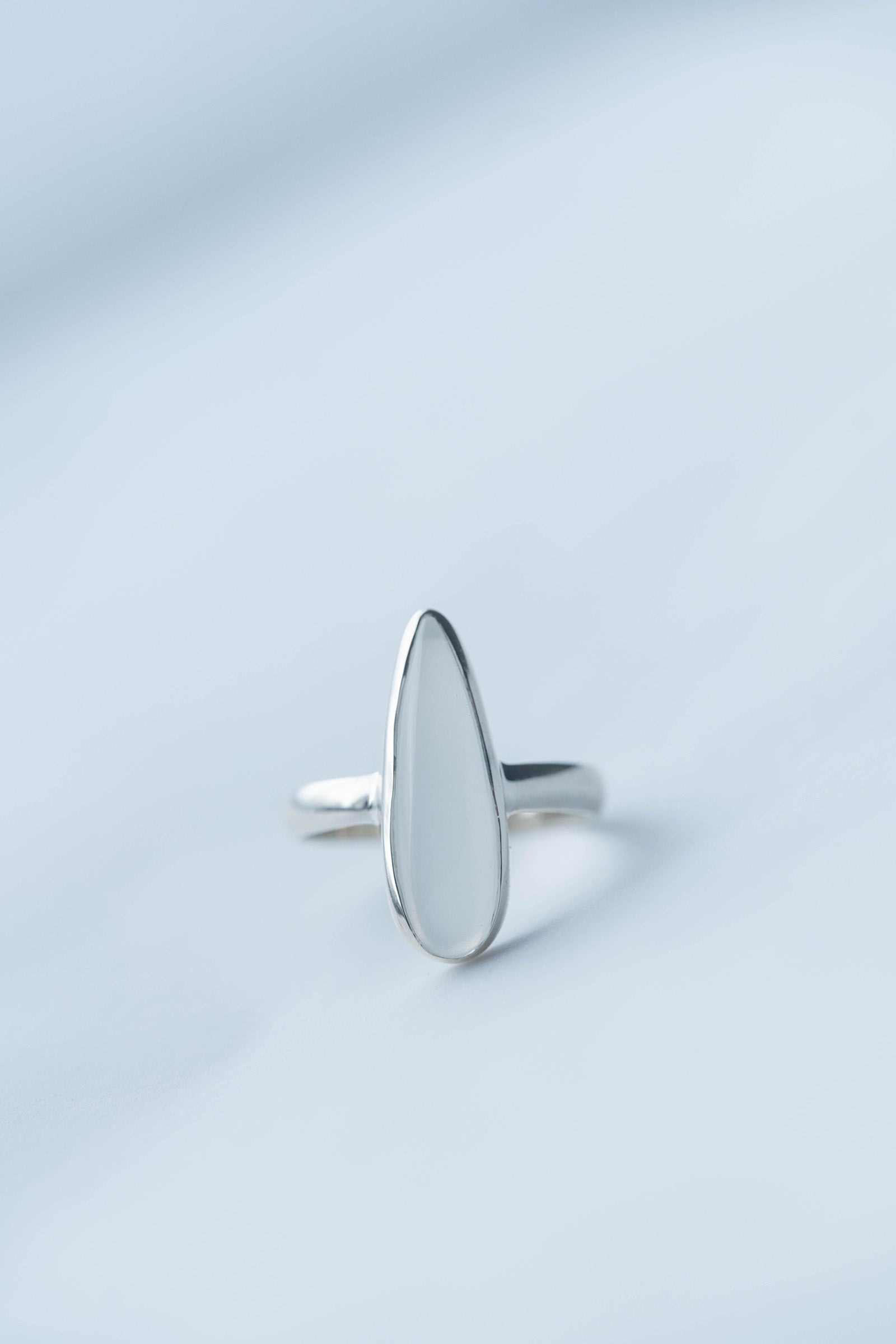 silver ring  3mm flat band  moonstone  drop