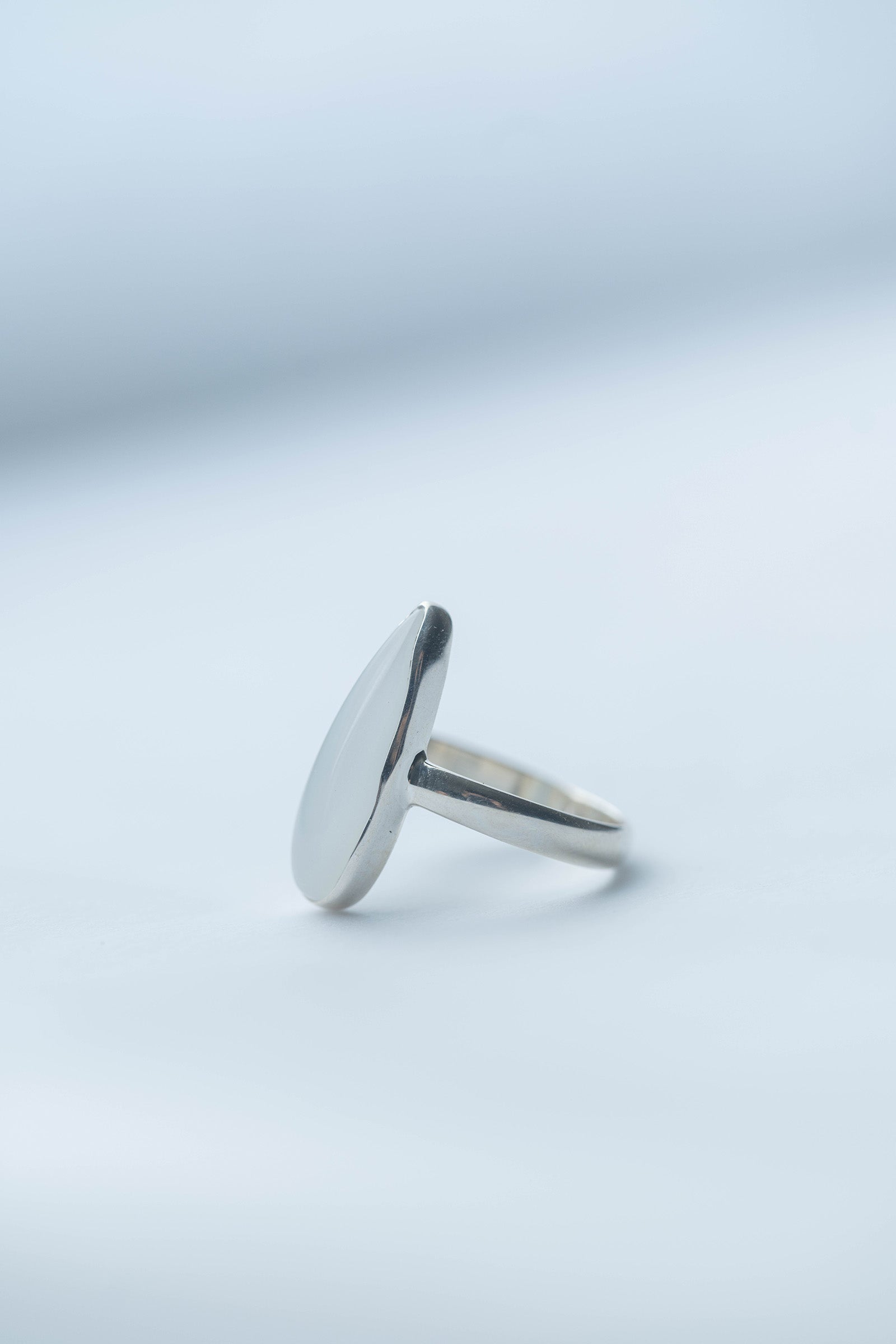 silver ring  3mm flat band  moonstone  drop