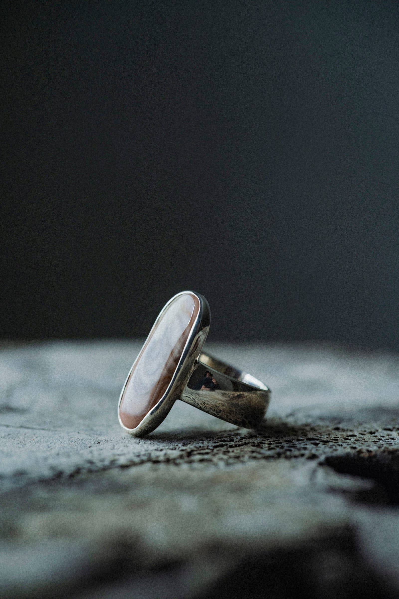 silver ring  flat band 8mm  jasper