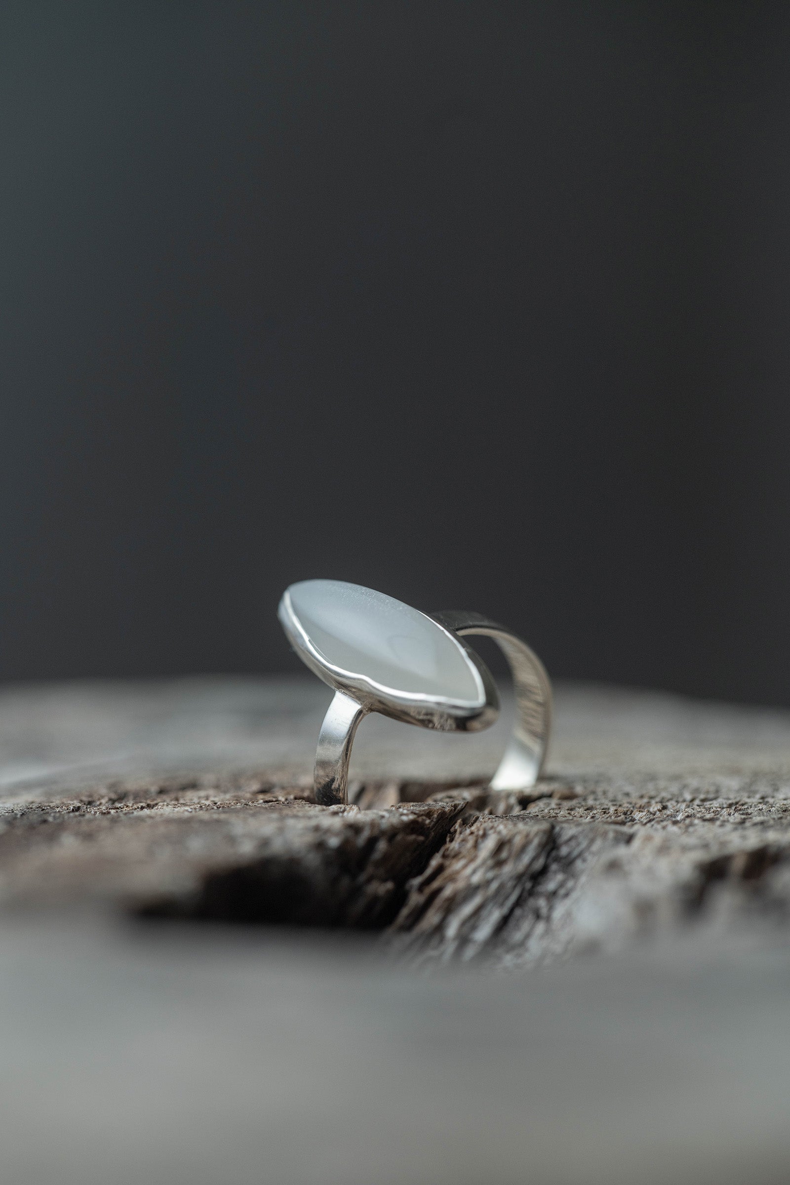 silver ring  3mm flat band  moonstone marquise