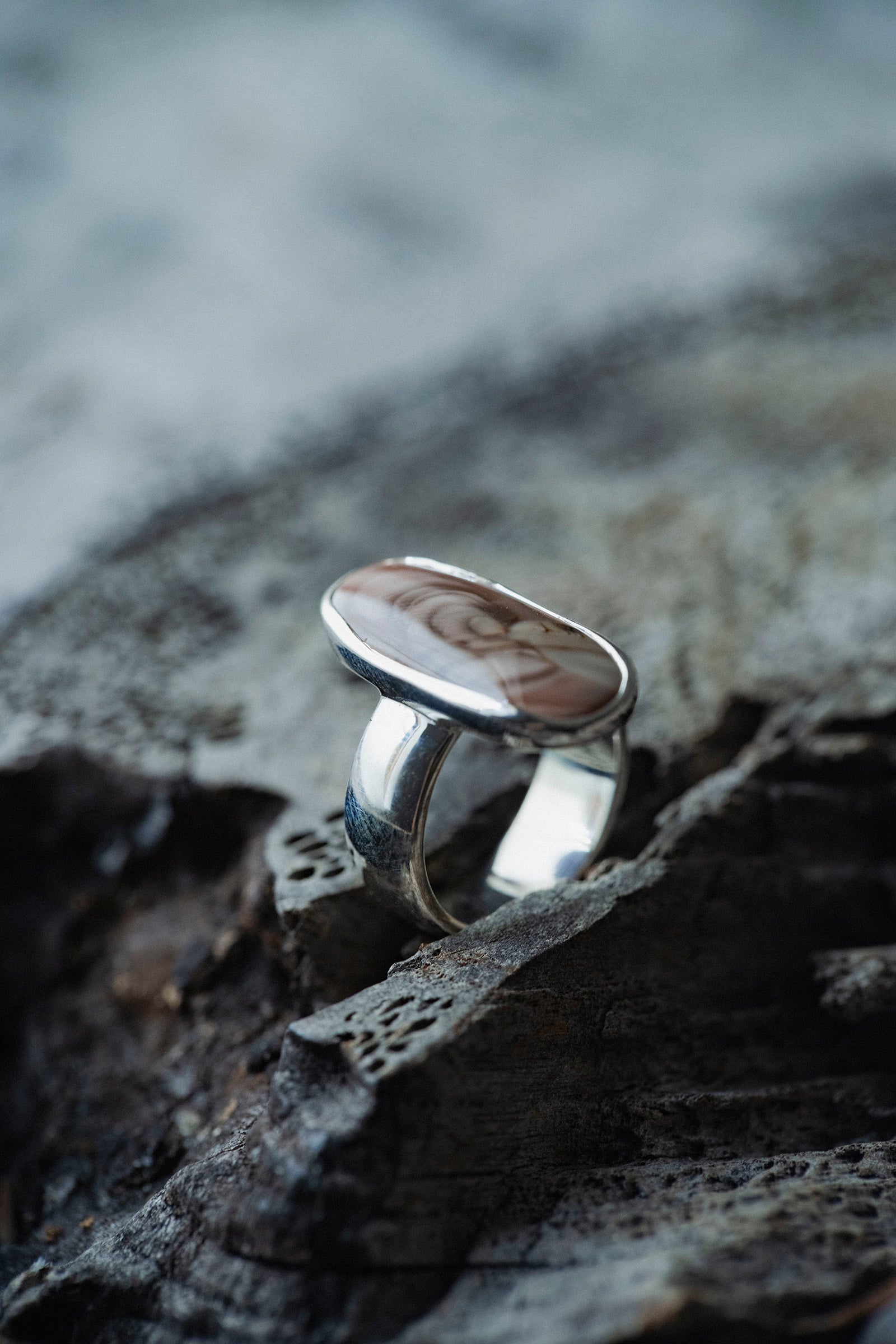 silver ring  flat band 8mm  jasper