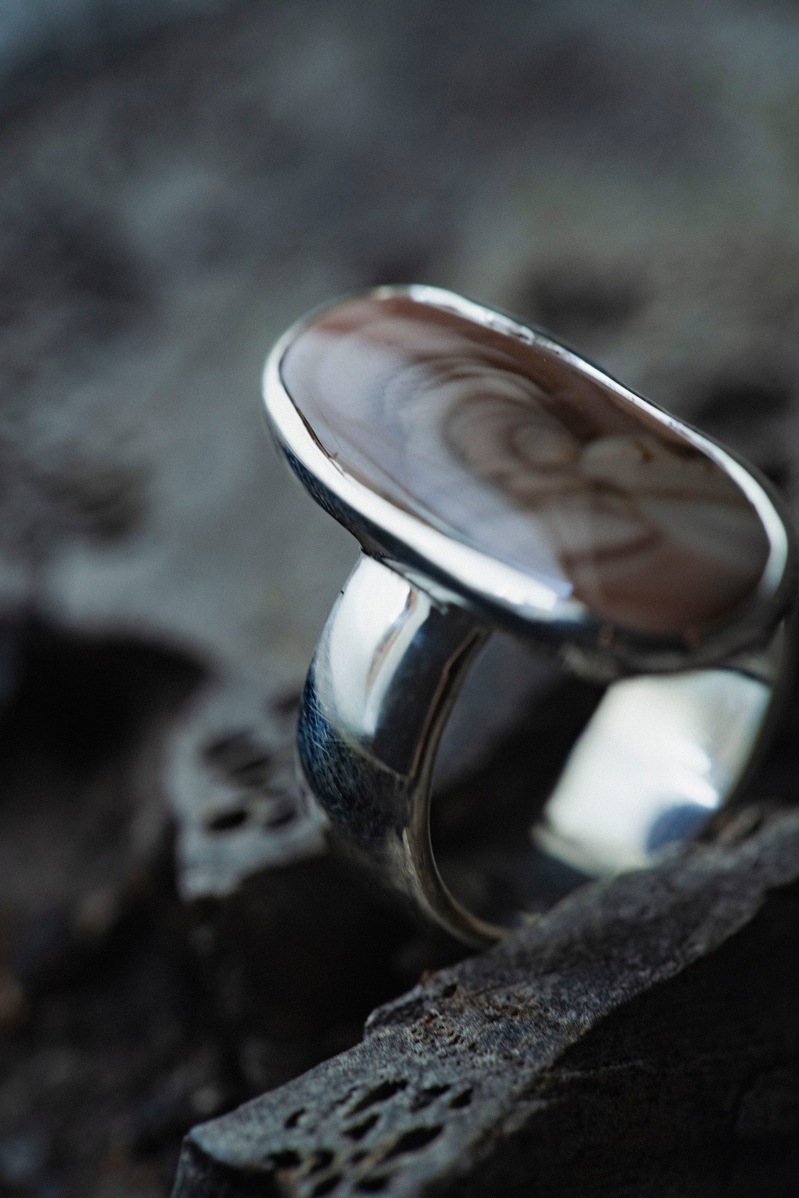 silver ring  flat band 8mm  jasper