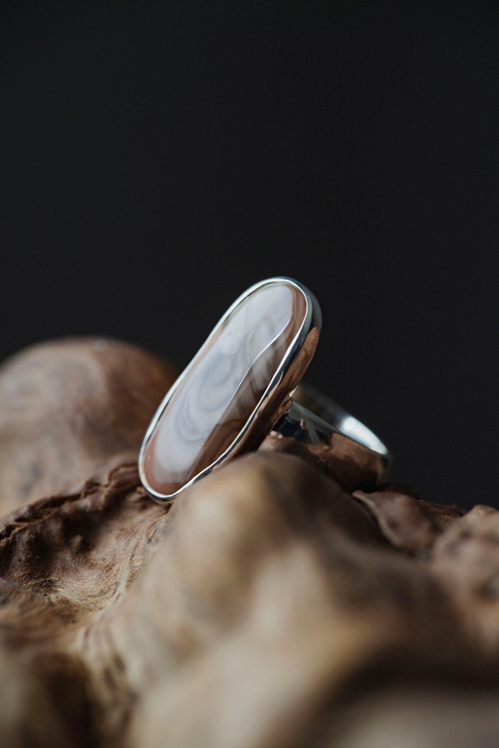 silver ring  flat band 8mm  jasper