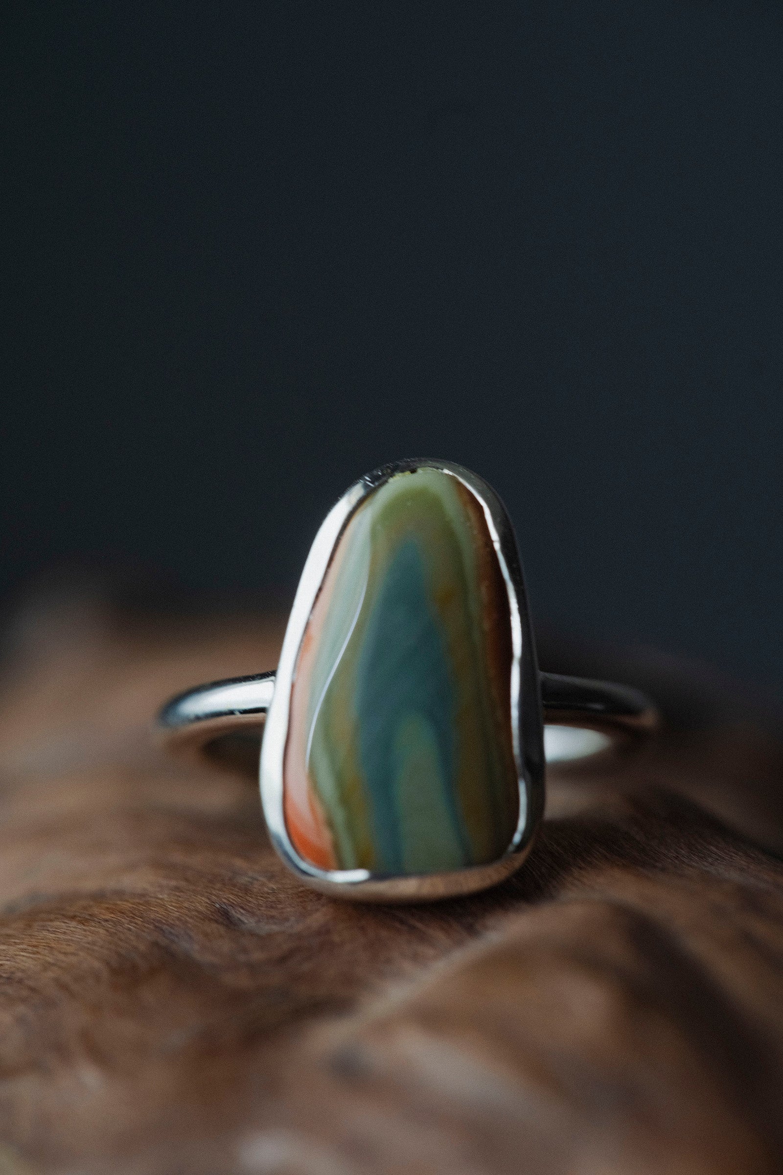 silver ring  2mm  jasper