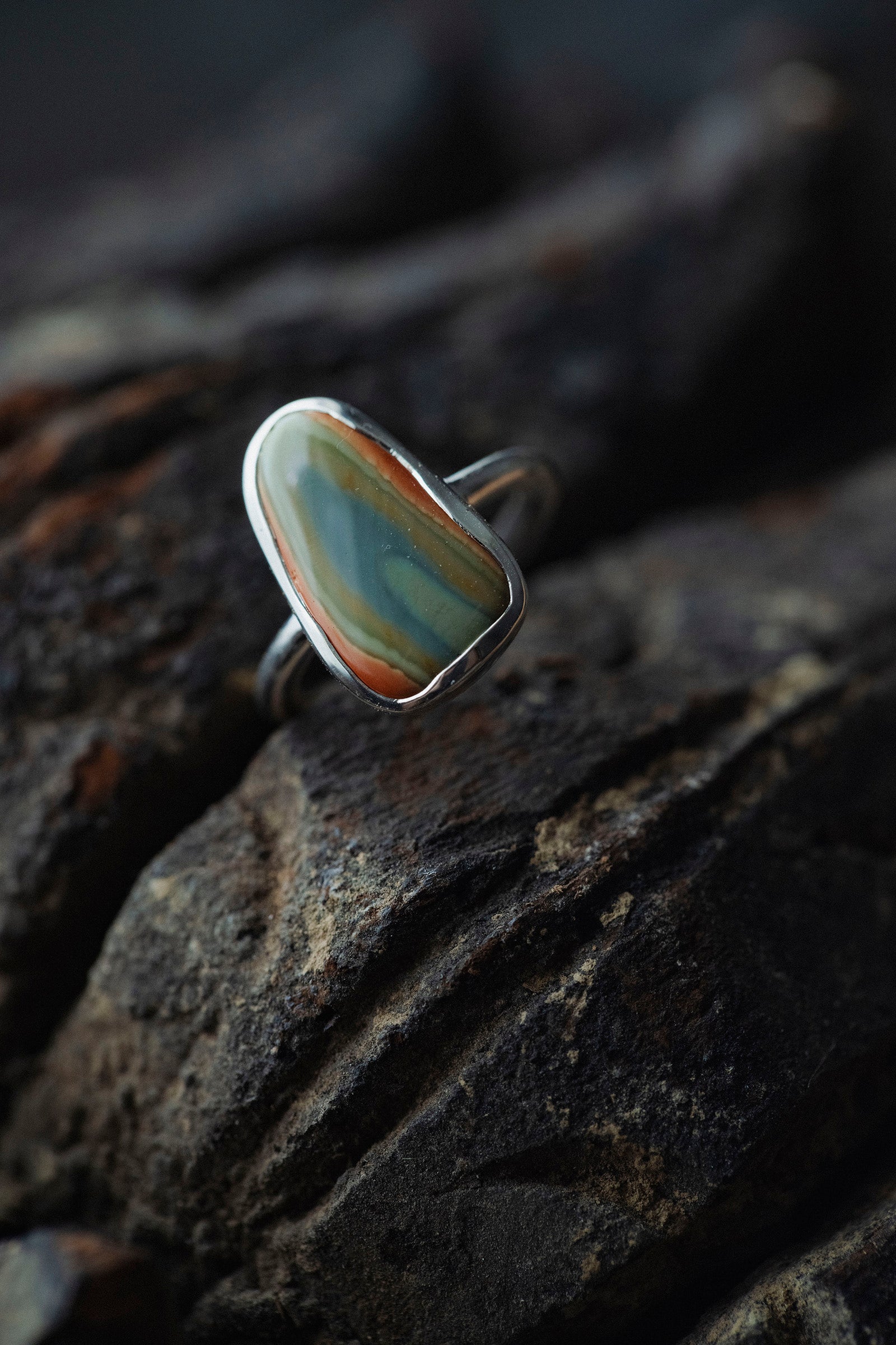 silver ring  2mm  jasper
