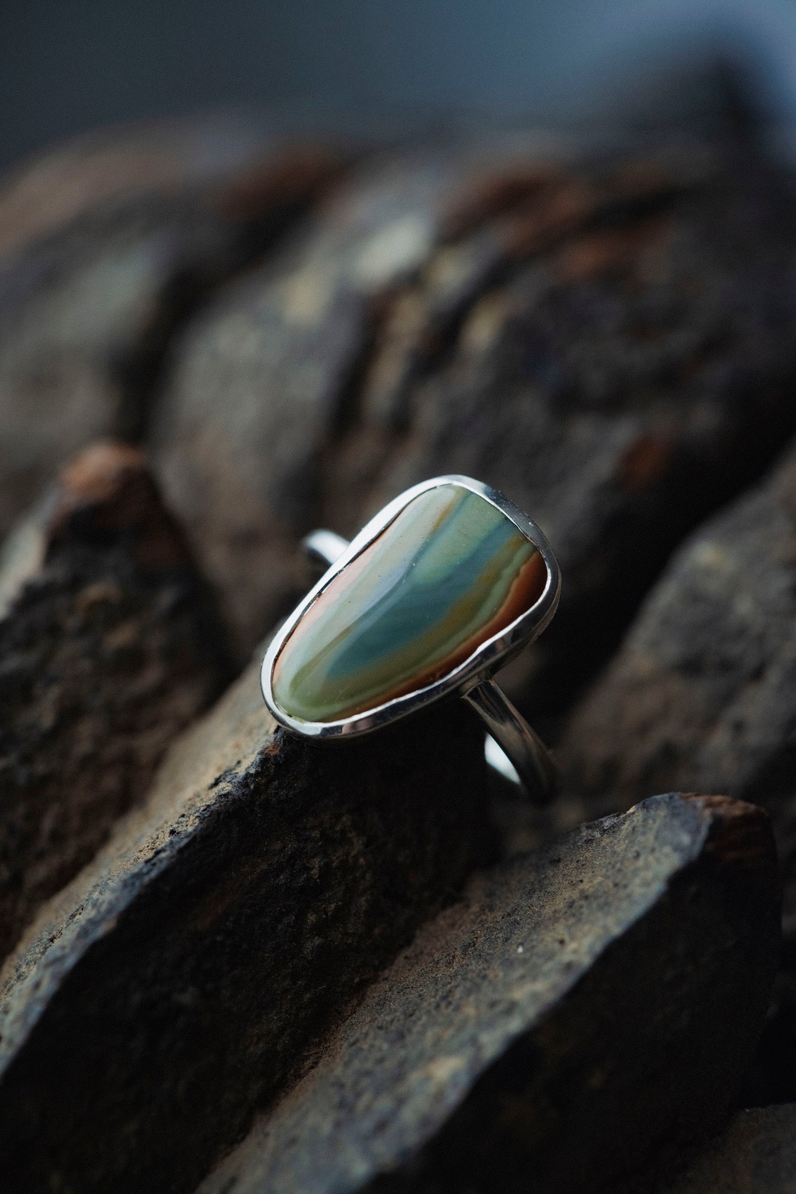 silver ring  2mm  jasper