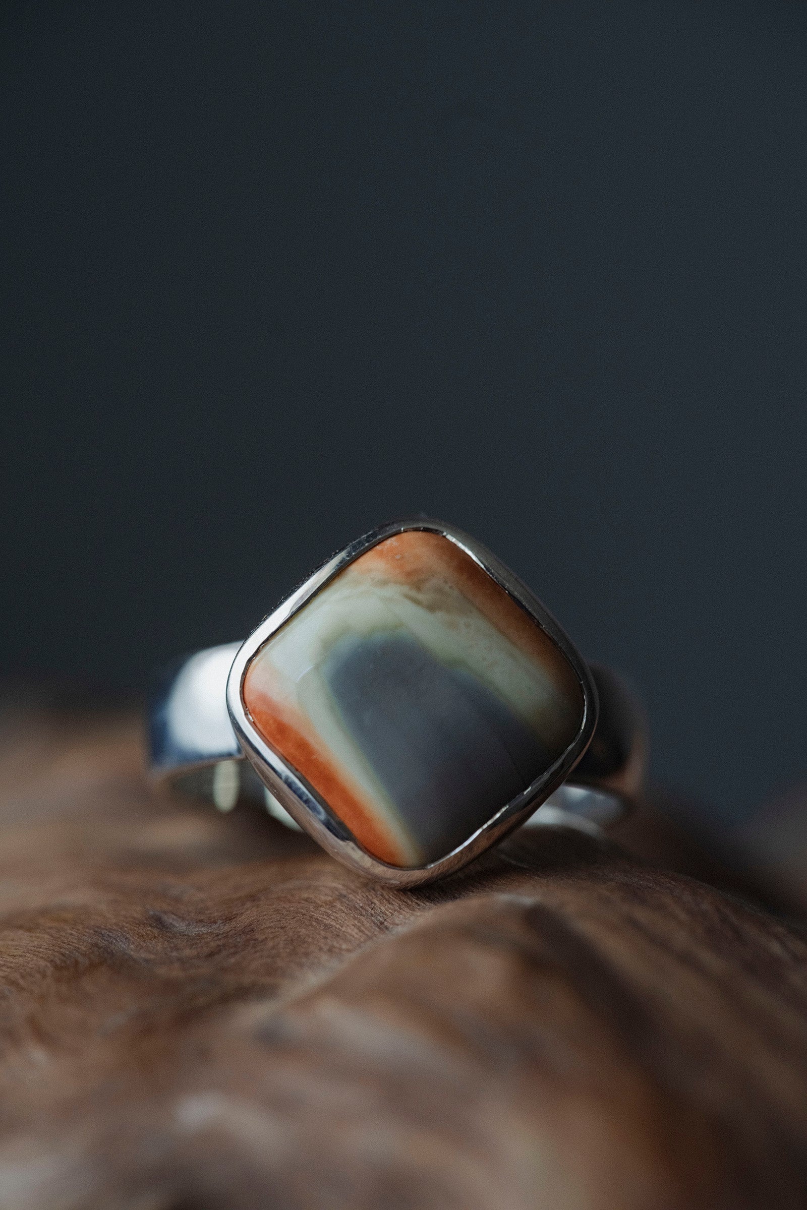 silver ring  flat band 5mm  jasper