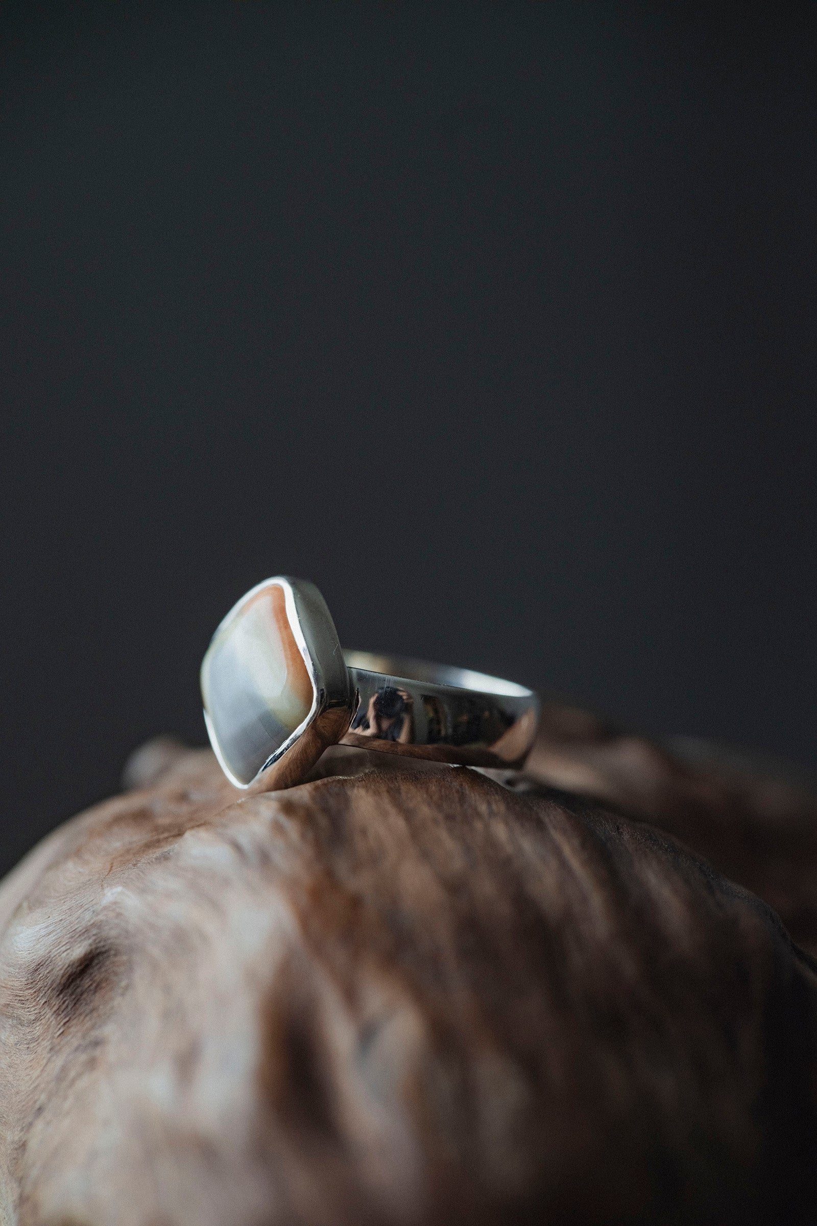 silver ring  flat band 5mm  jasper