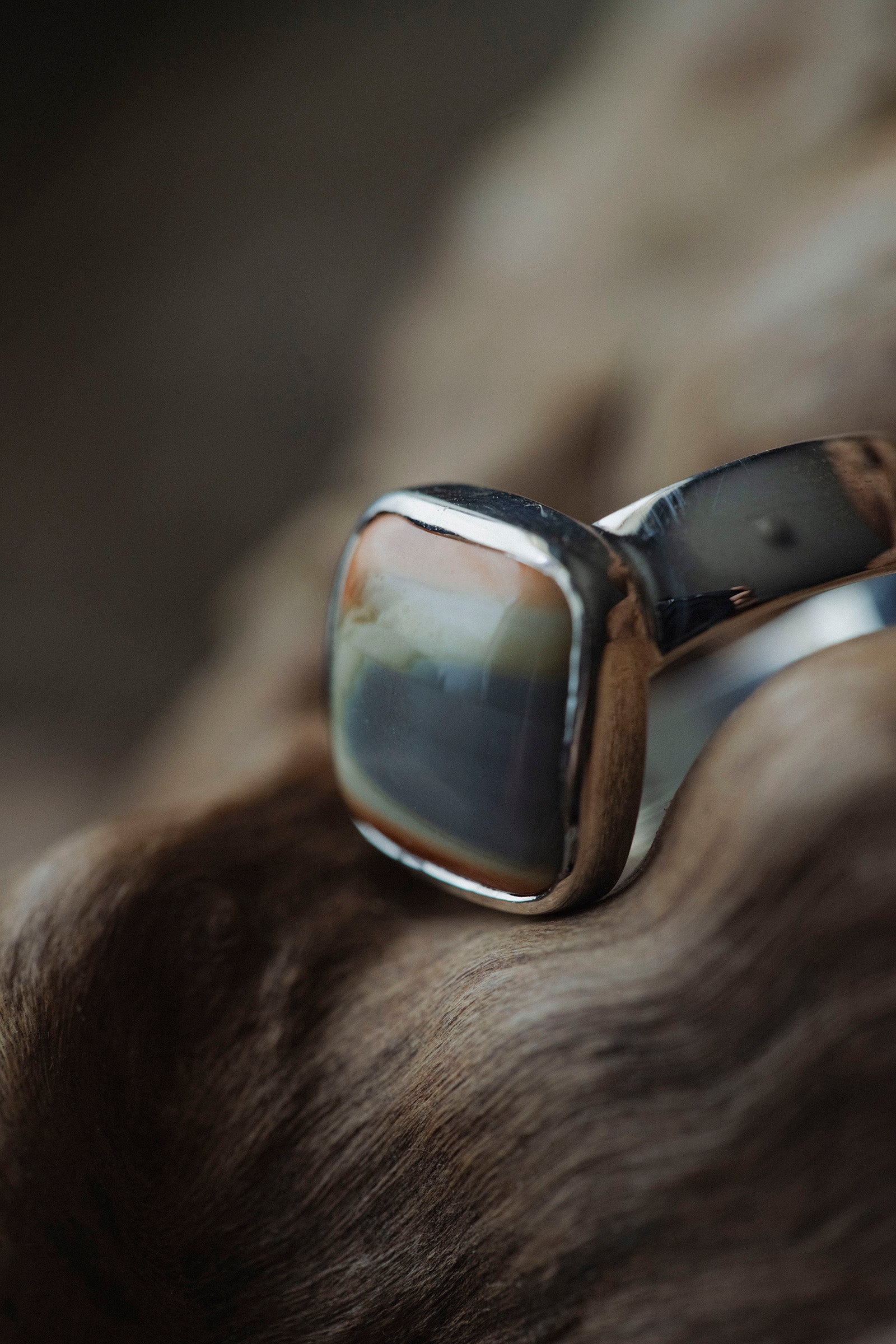 silver ring  flat band 5mm  jasper