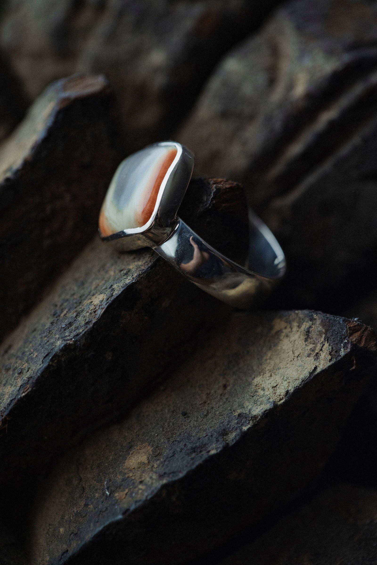 silver ring  flat band 5mm  jasper