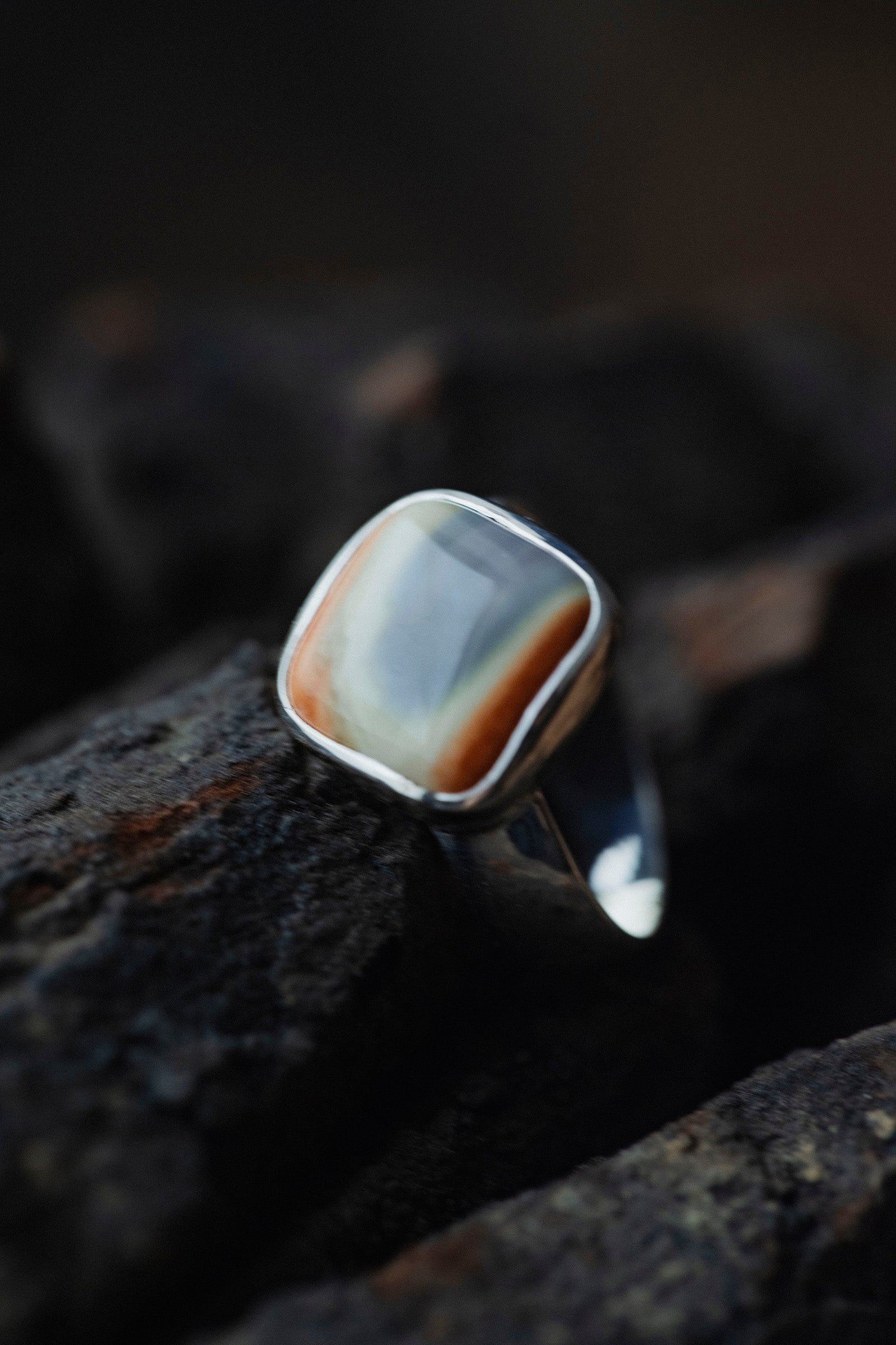 silver ring  flat band 5mm  jasper