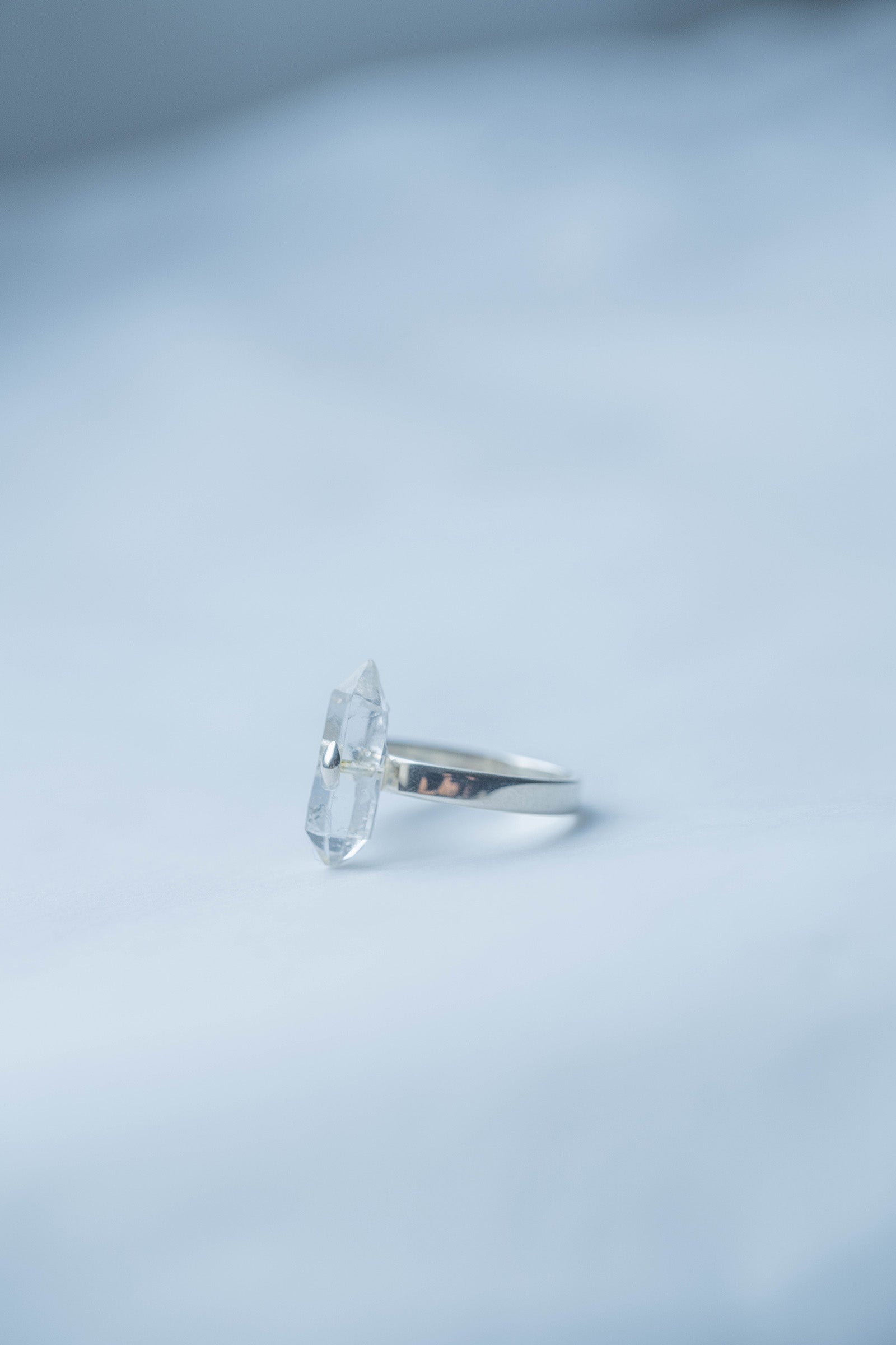 silver ring  3mm flat band  herkimer quartz