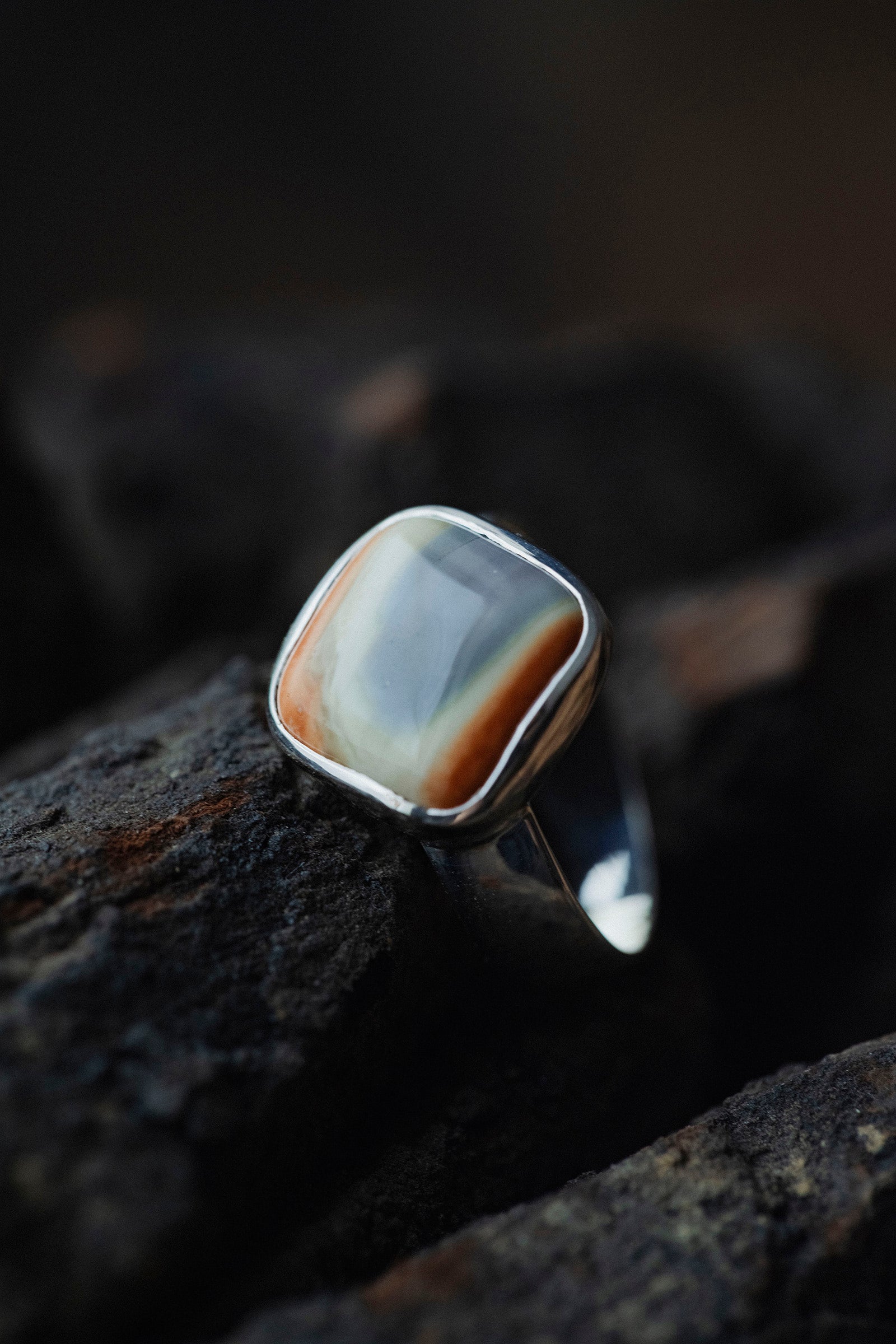 silver ring  flat band 5mm  jasper