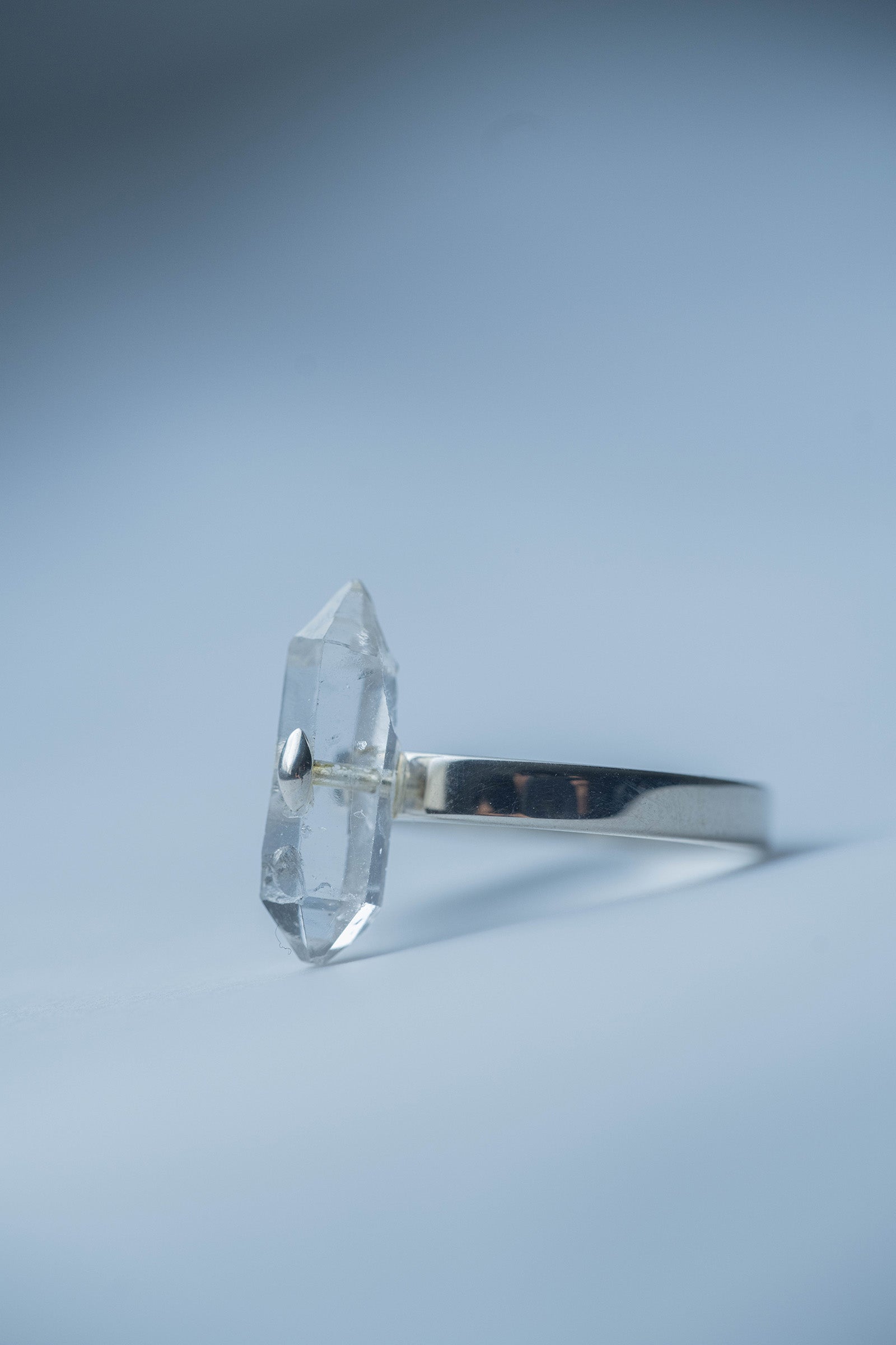 silver ring  3mm flat band  herkimer quartz
