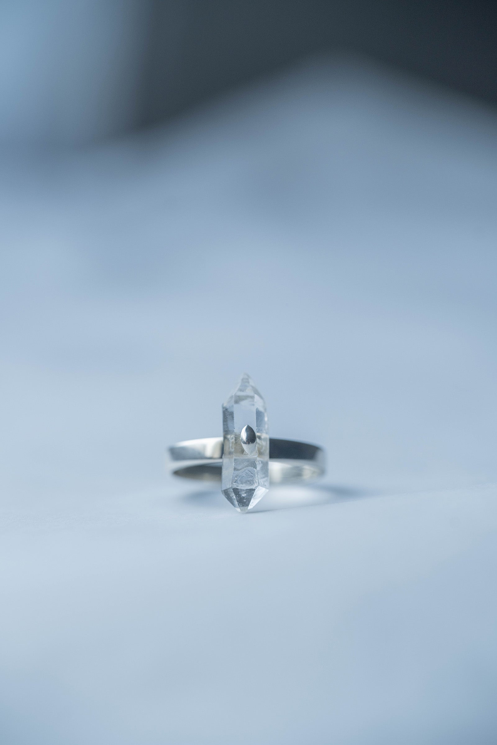 silver ring  3mm flat band  herkimer quartz