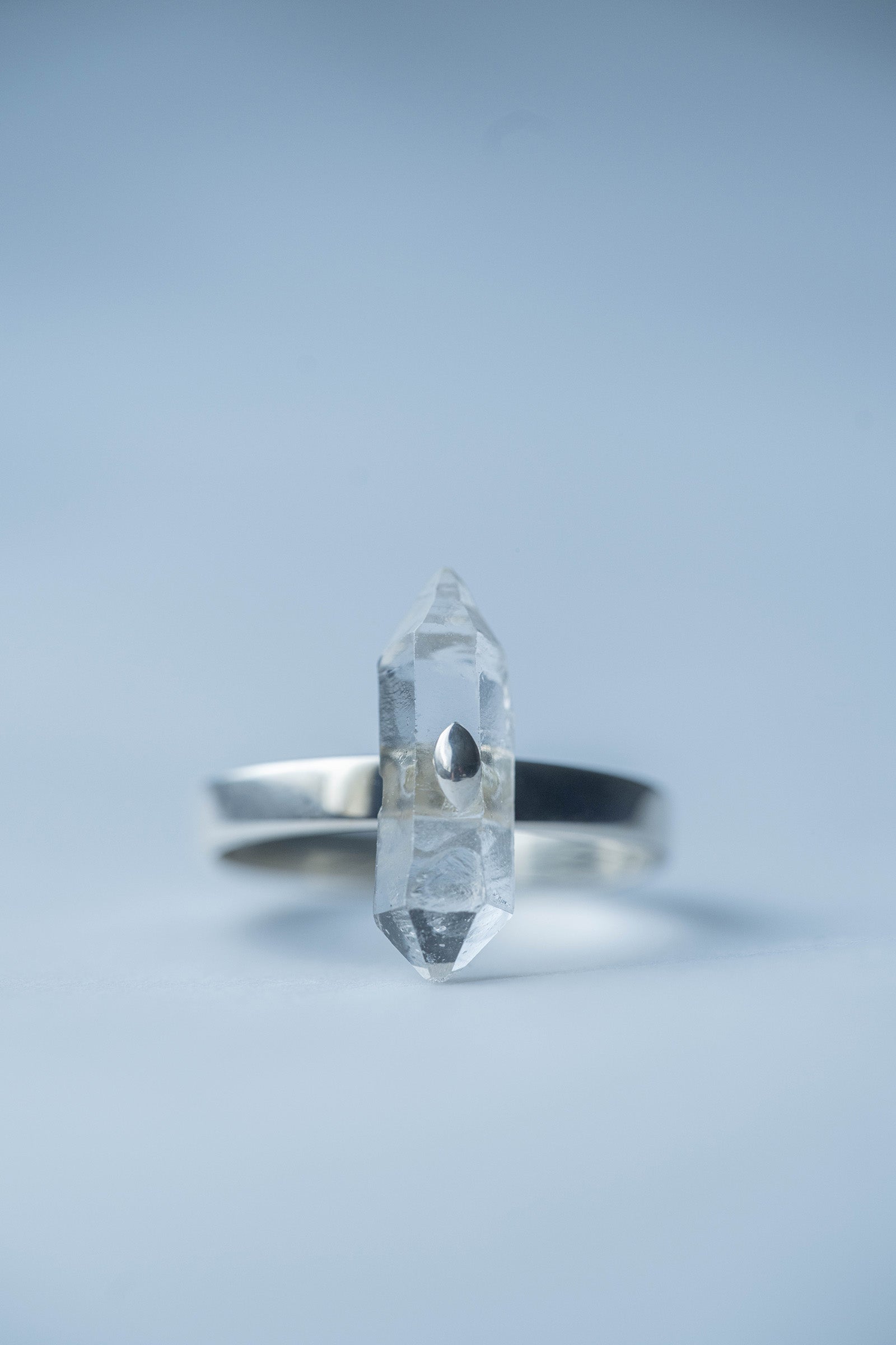 silver ring  3mm flat band  herkimer quartz