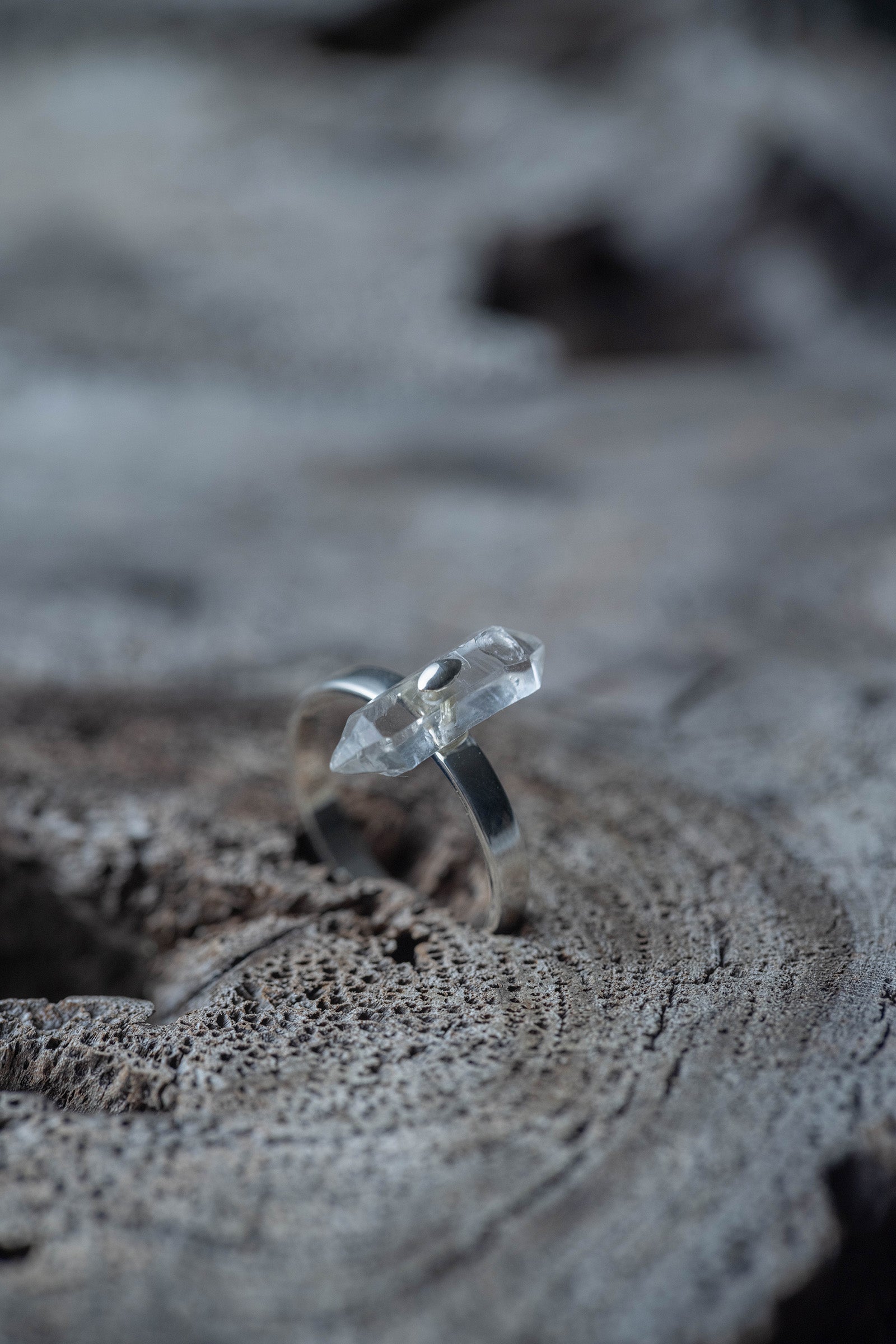 silver ring  3mm flat band  herkimer quartz