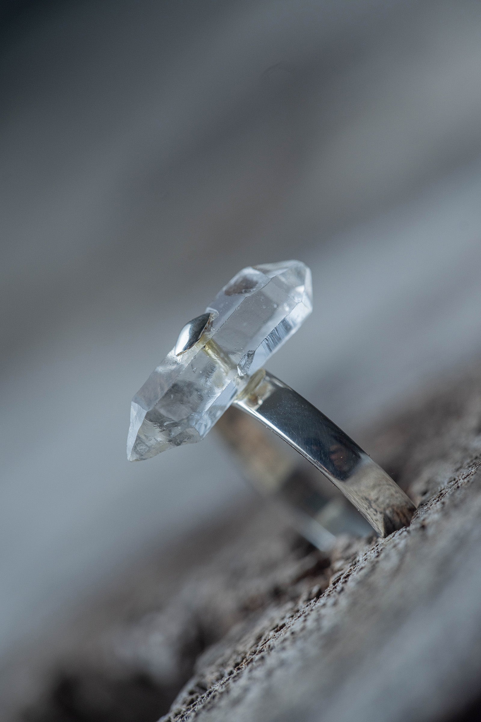 silver ring  3mm flat band  herkimer quartz