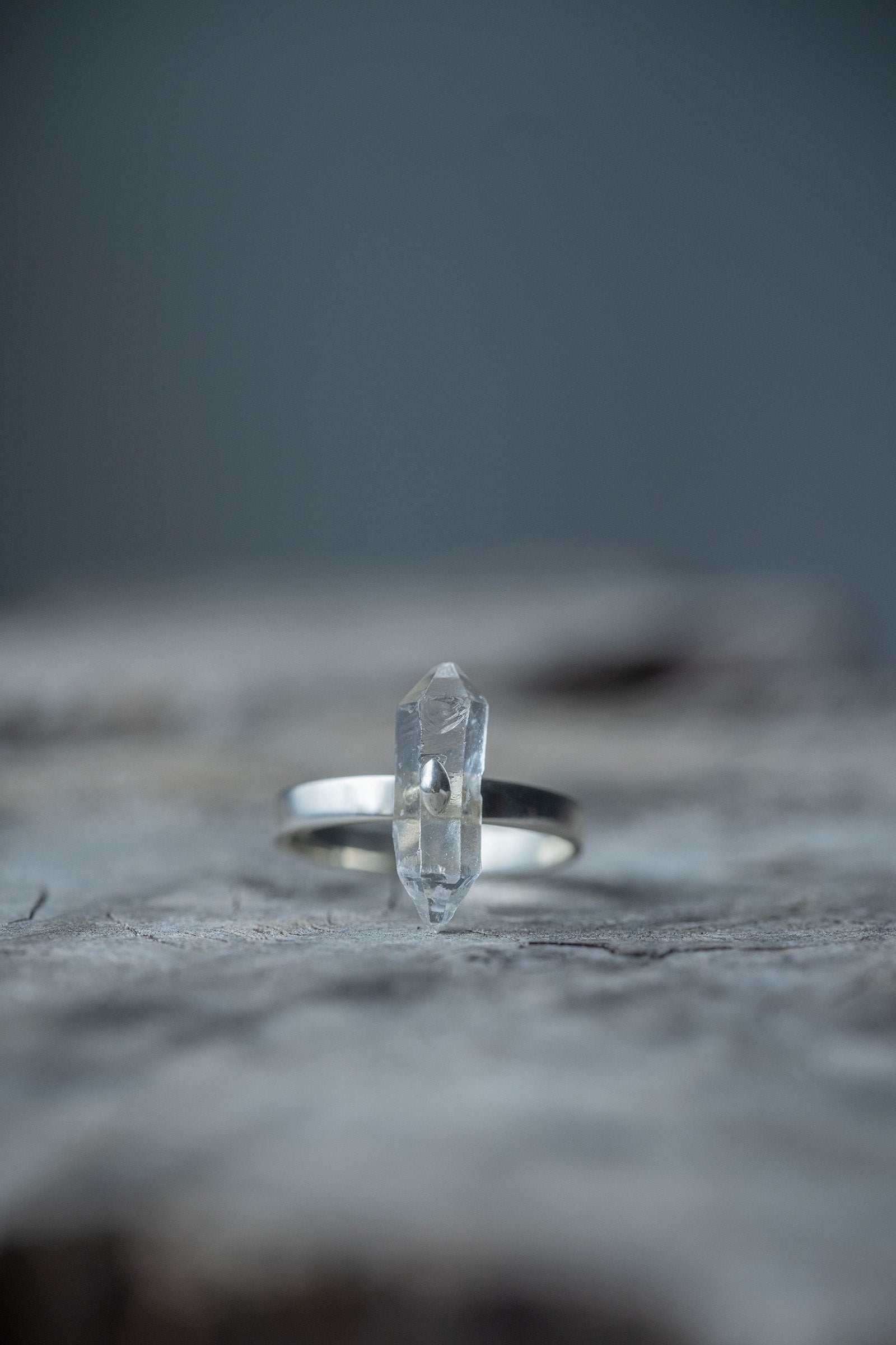 silver ring  3mm flat band  herkimer quartz