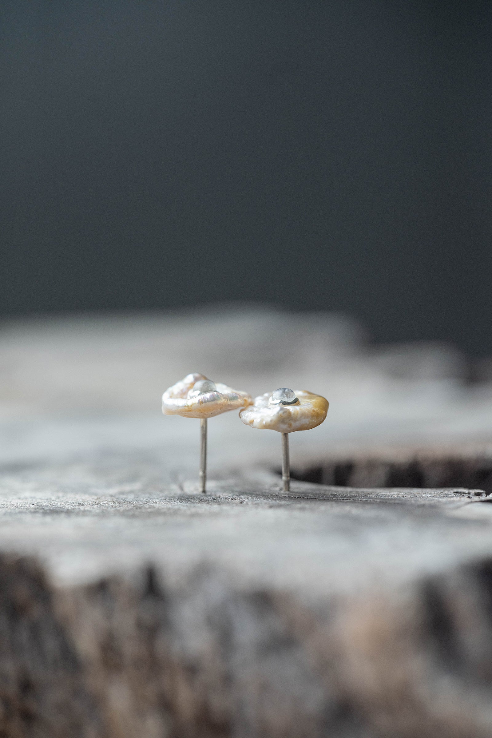 silver earrings pair moonstone + pearl