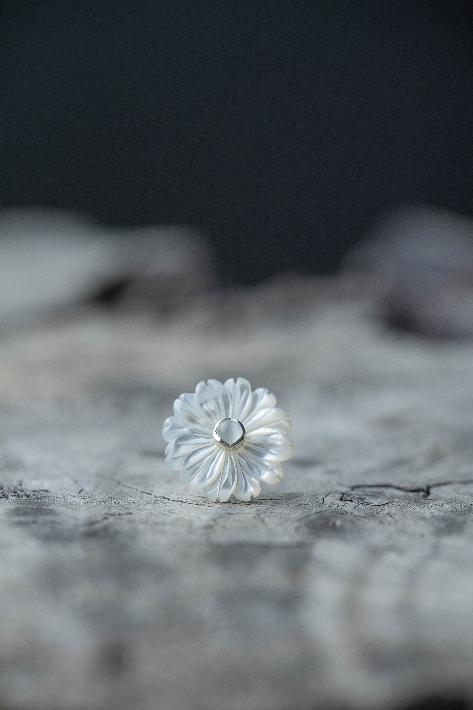 silver earrings pair moonstone +  daisy flower pearl  big