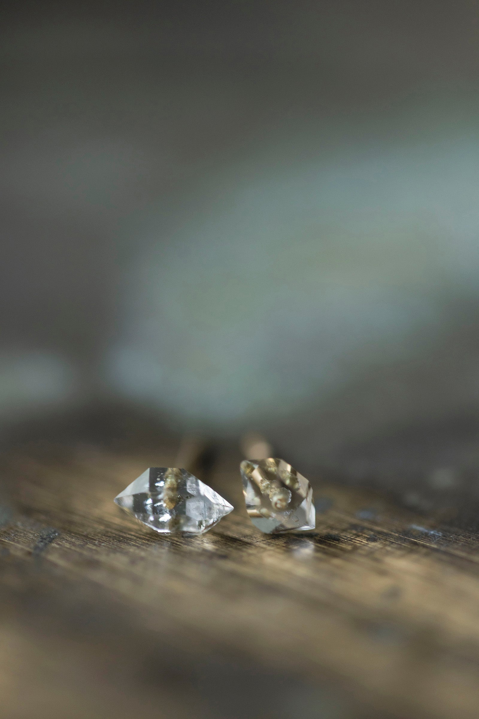 18K  herkimer quartz rough stone earrings (pair)