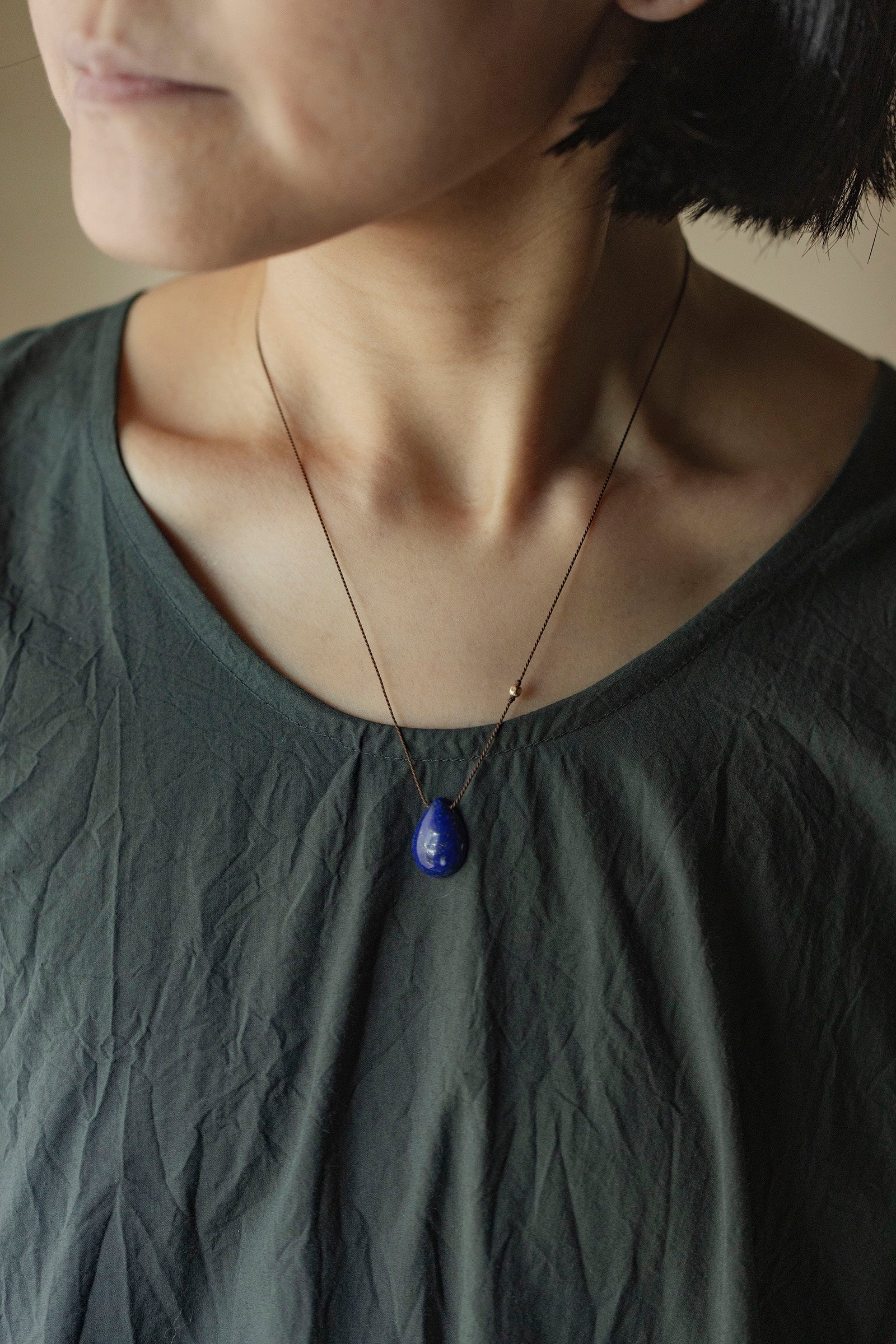 silk cord necklace - ( lapis lazuli )