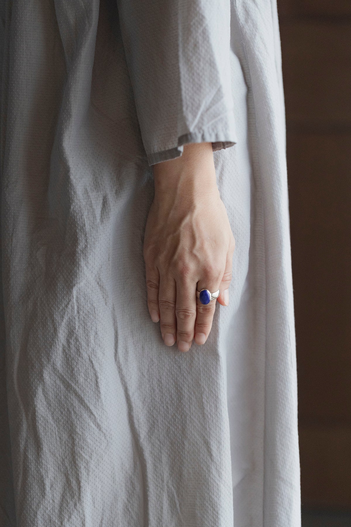 silver ring  flat band 8mm  ( lapis lazuli )