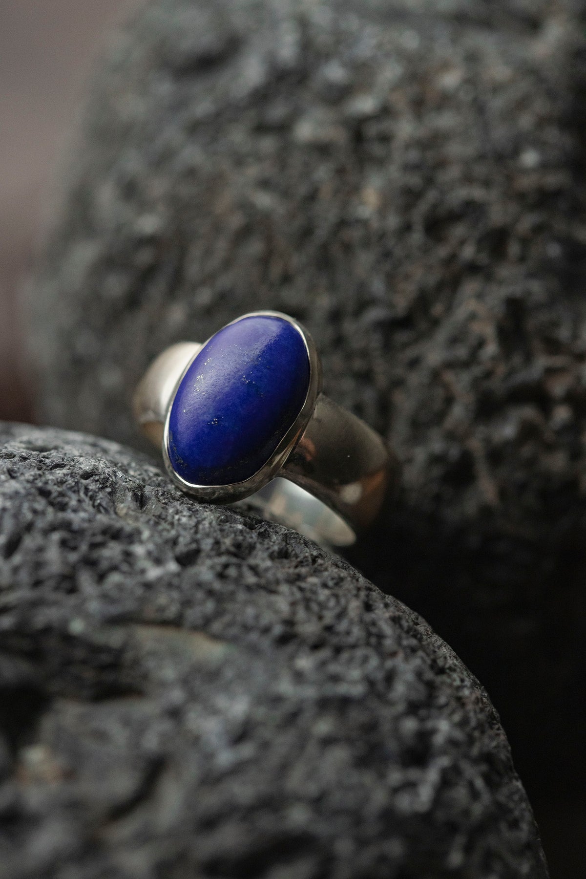 silver ring  flat band 8mm  ( lapis lazuli )