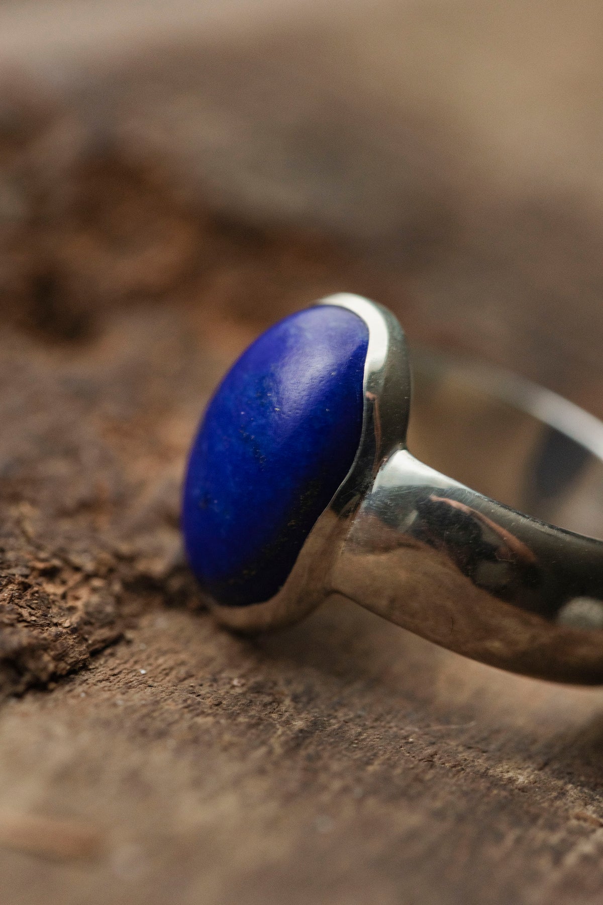 silver ring  flat band 8mm  ( lapis lazuli )