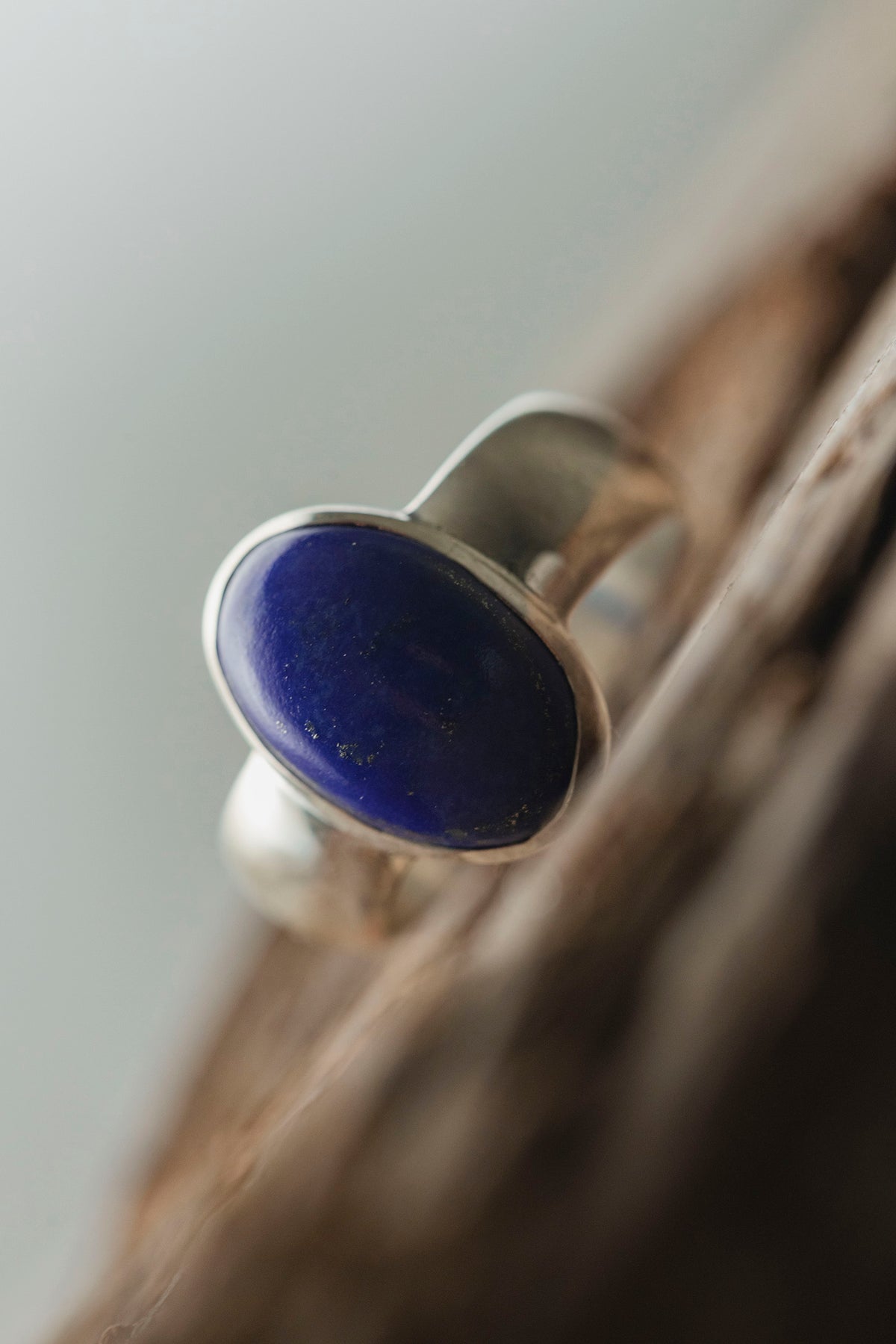 silver ring  flat band 8mm  ( lapis lazuli )