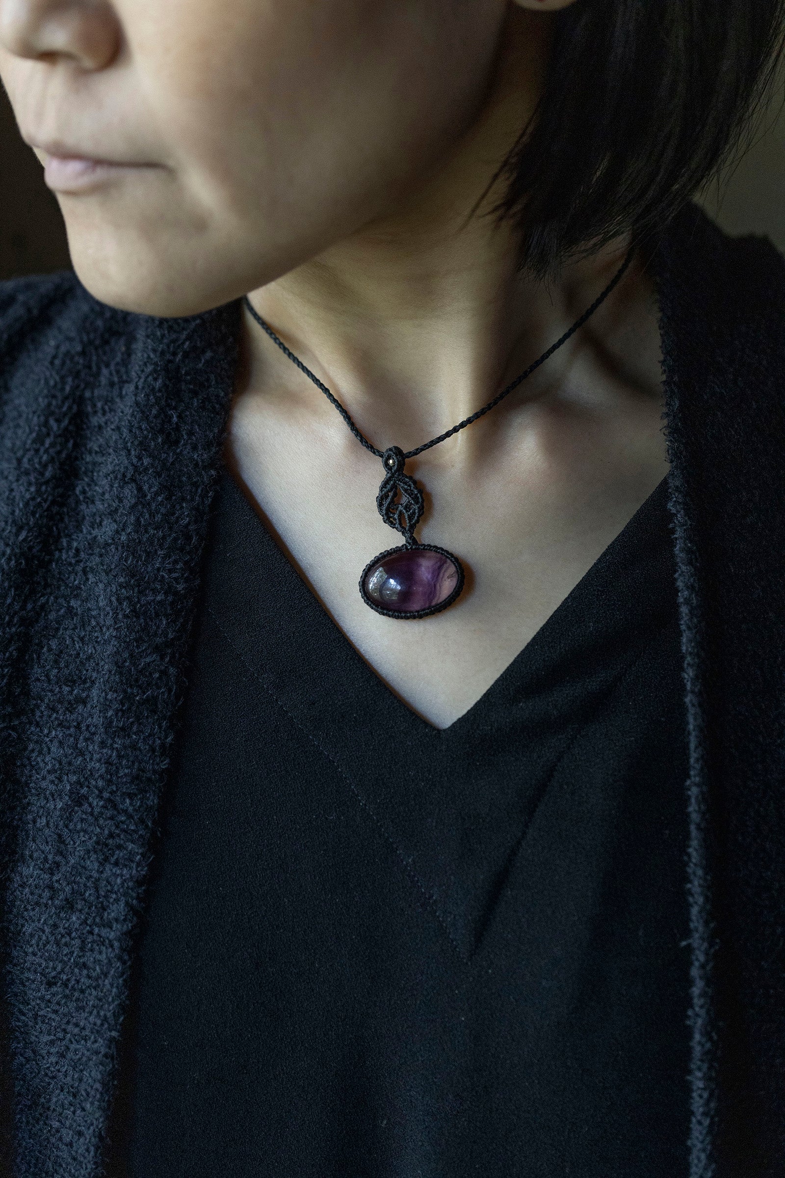 macrame necklace (fluorite)