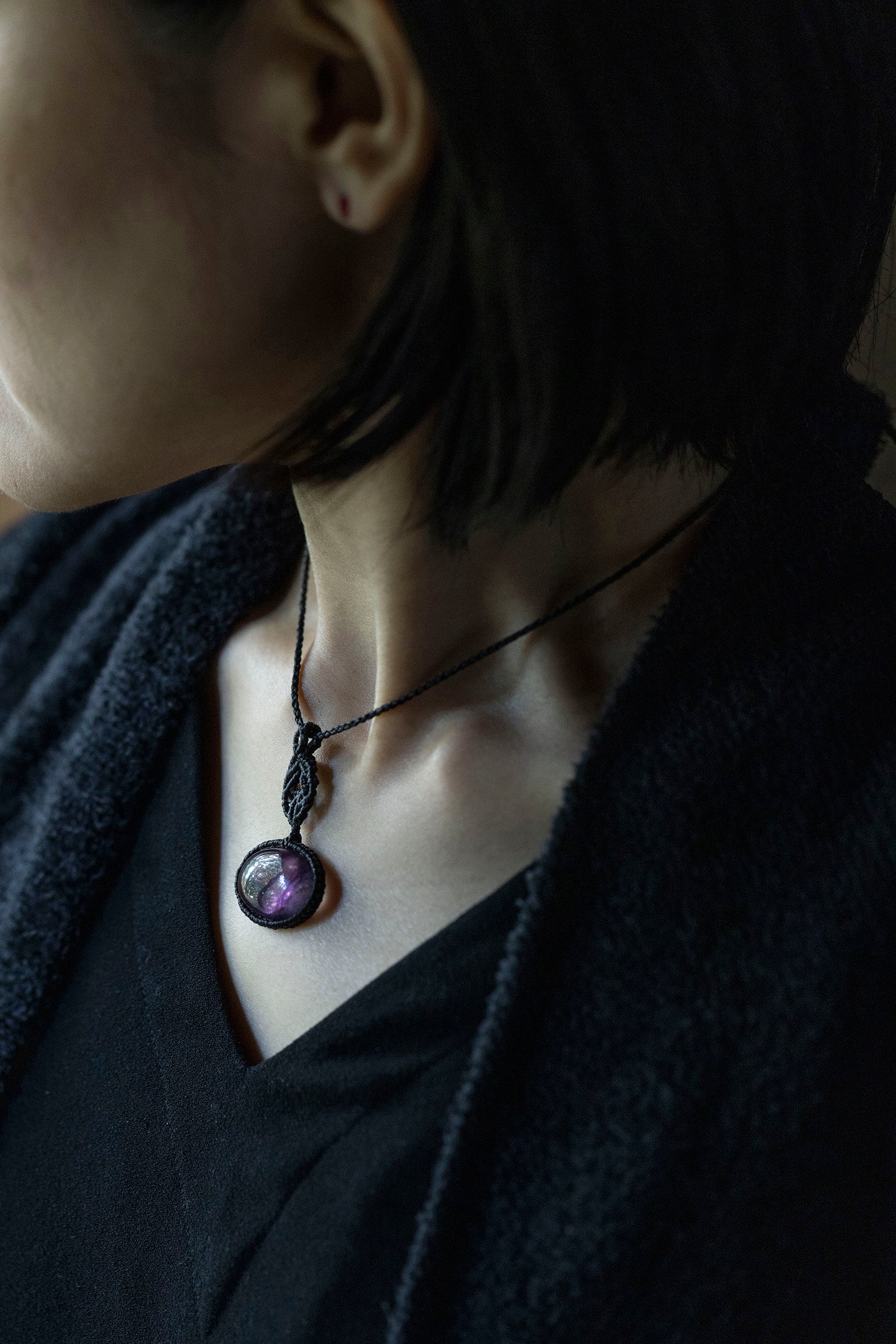 macrame necklace (fluorite)