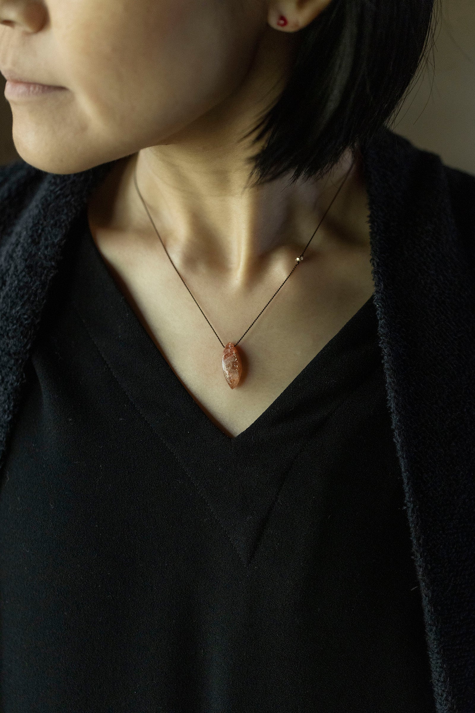 silk cord necklace (sunstone)